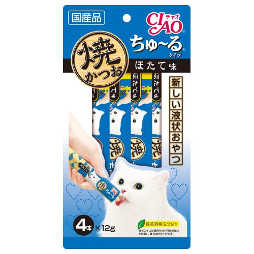 Premium Churu Cat Treats - Grilled Skipjack Tuna & Scallop Flavor - Irresistible Soft Puree for Cats - Perfect for Training, Rewards & Bonding with Your Feline Friend