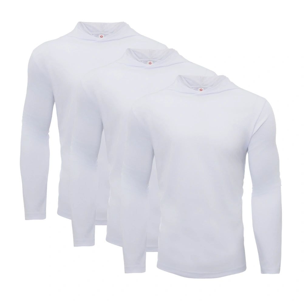3 Pack Men's Performance Long Sleeve Hooded Shirts - Moisture Wicking, Breathable Workout Tops for Running, Gym & Outdoor Activities