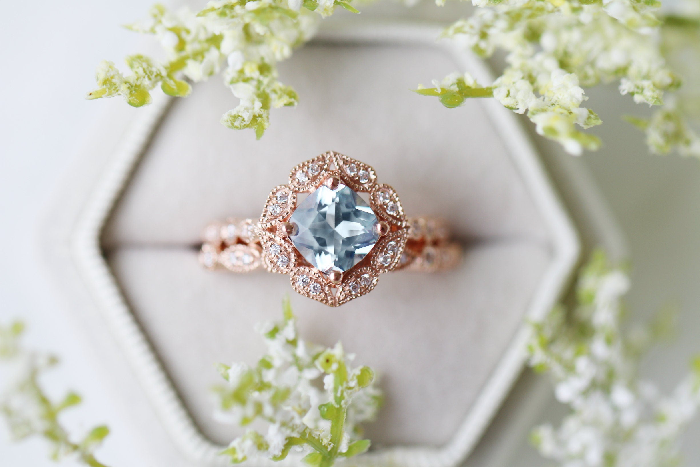 Luxury Aquamarine Ring 14k Rose Gold Vermeil - Elegant Birthstone Jewelry for Women, Perfect for Engagement, Anniversary & Special Occasions