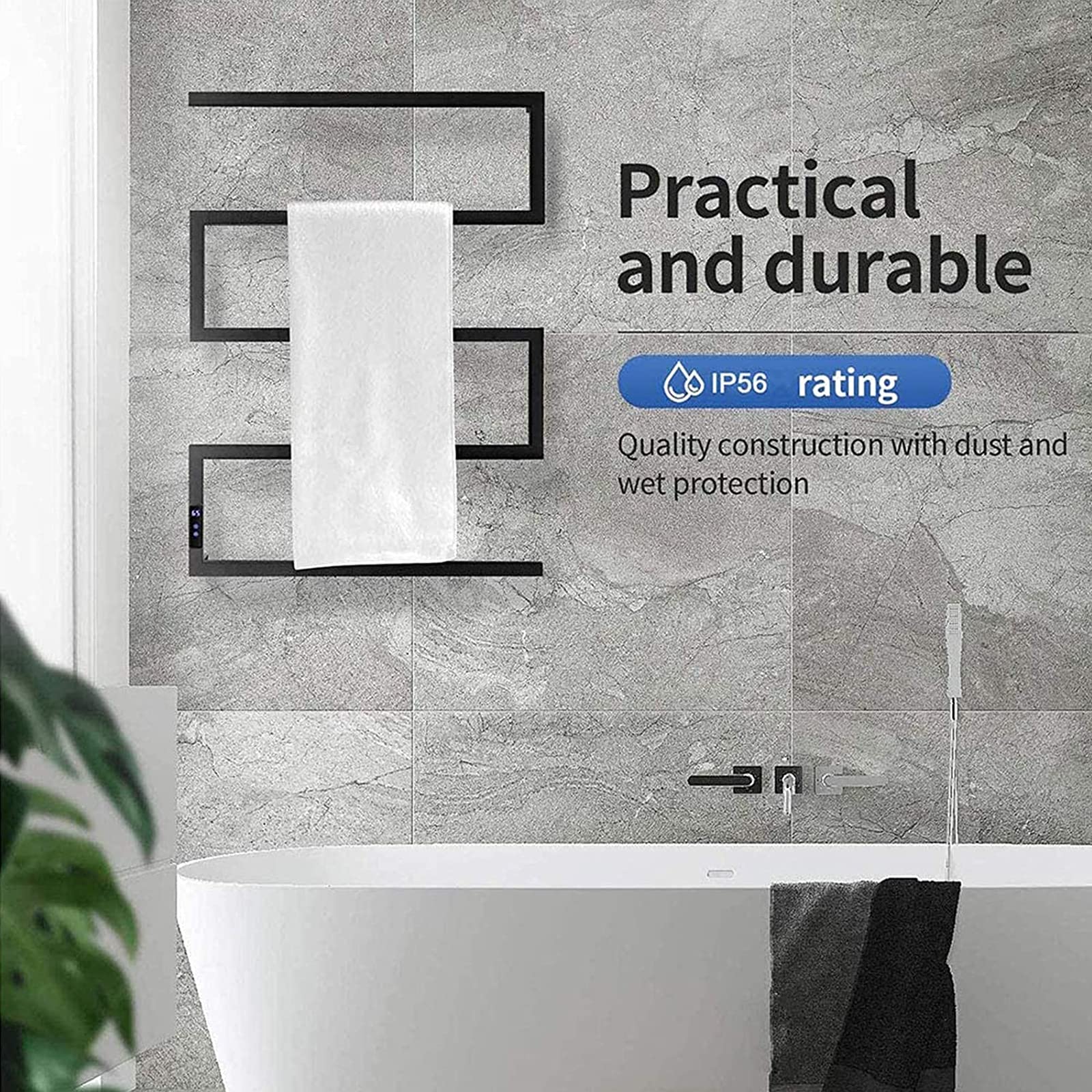 Electric Heated Towel Rack Radiator - Wall Mounted Bathroom Towel Warmer with Built-in Timer & LED Display, 304 Stainless Steel 5-Bar Heated Drying Rack (Black, Plug-in) - Perfect for Spa, Luxury Bathrooms & Cold Weather Comfort
