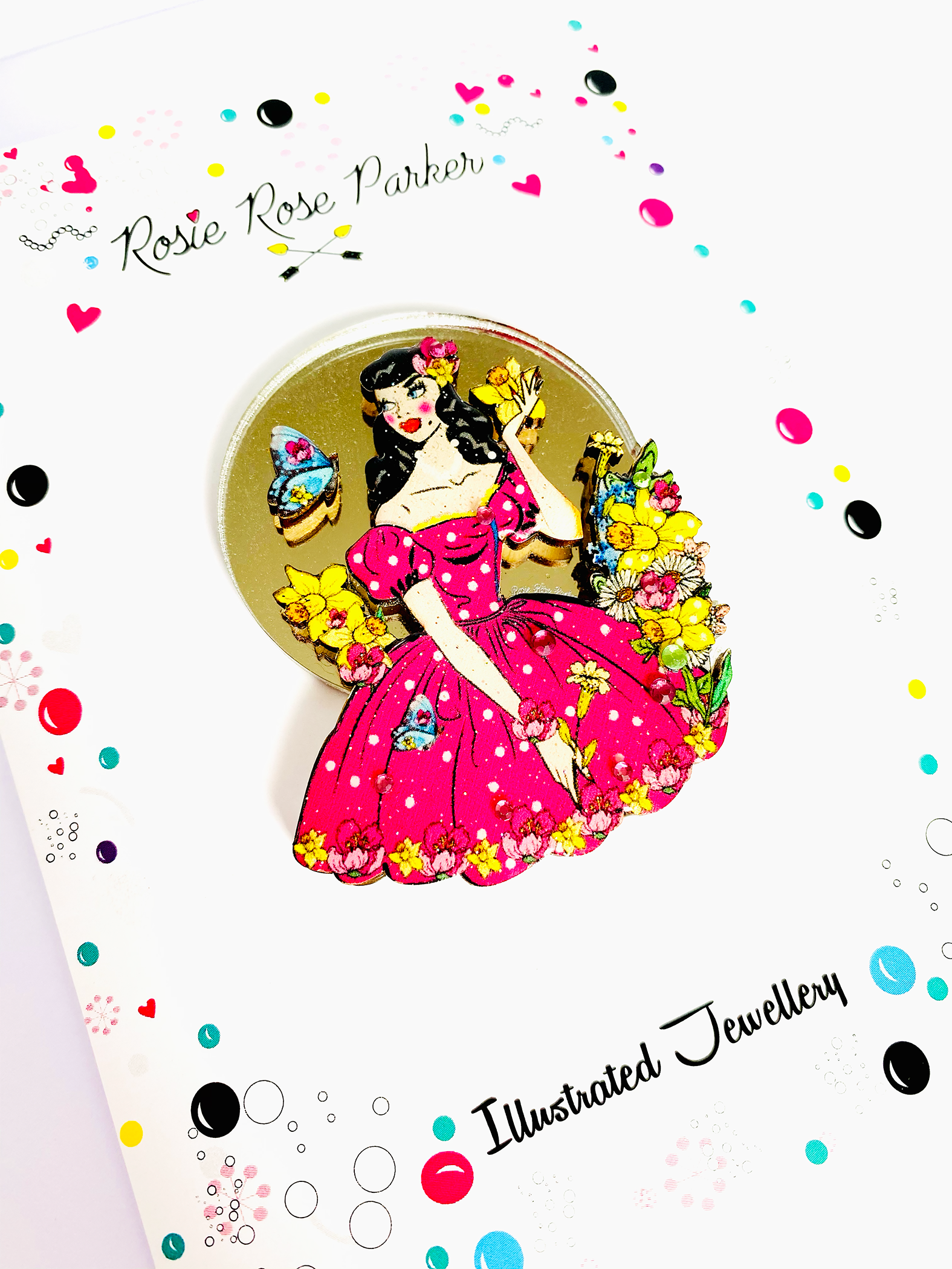 Betty Blue Eyes Acrylic Brooch by Rosie Rose Parker - Elegant Floral Pin for Women's Fashion Accessories - Perfect for Jackets, Scarves, Bags & Special Occasions