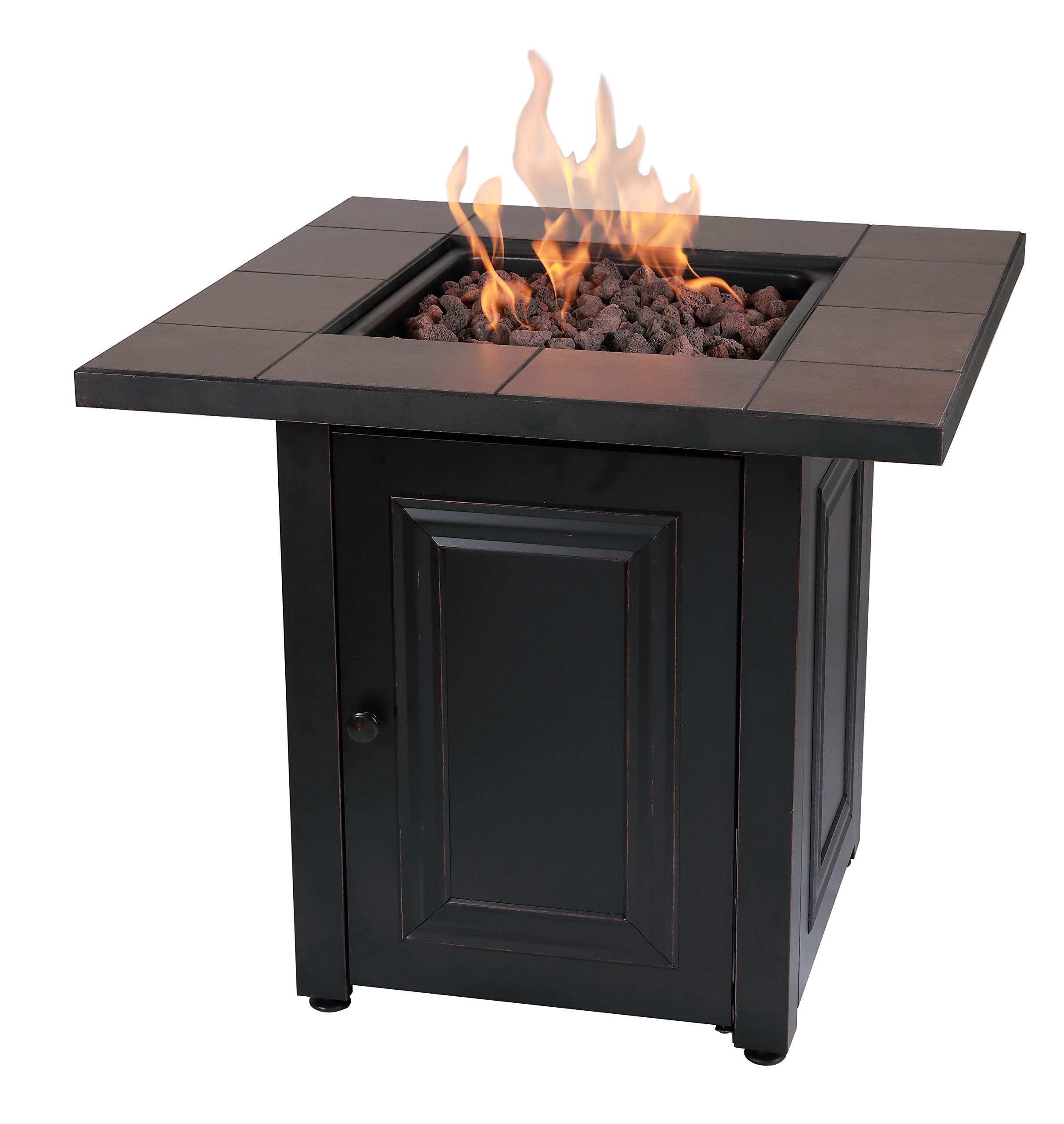 Endless Summer The Vanderbilt 28-Inch Square Outdoor Propane Fire Pit with Handcrafted Ceramic Tile Mantel & Lava Rocks - Perfect for Patio, Backyard, and Poolside Gatherings