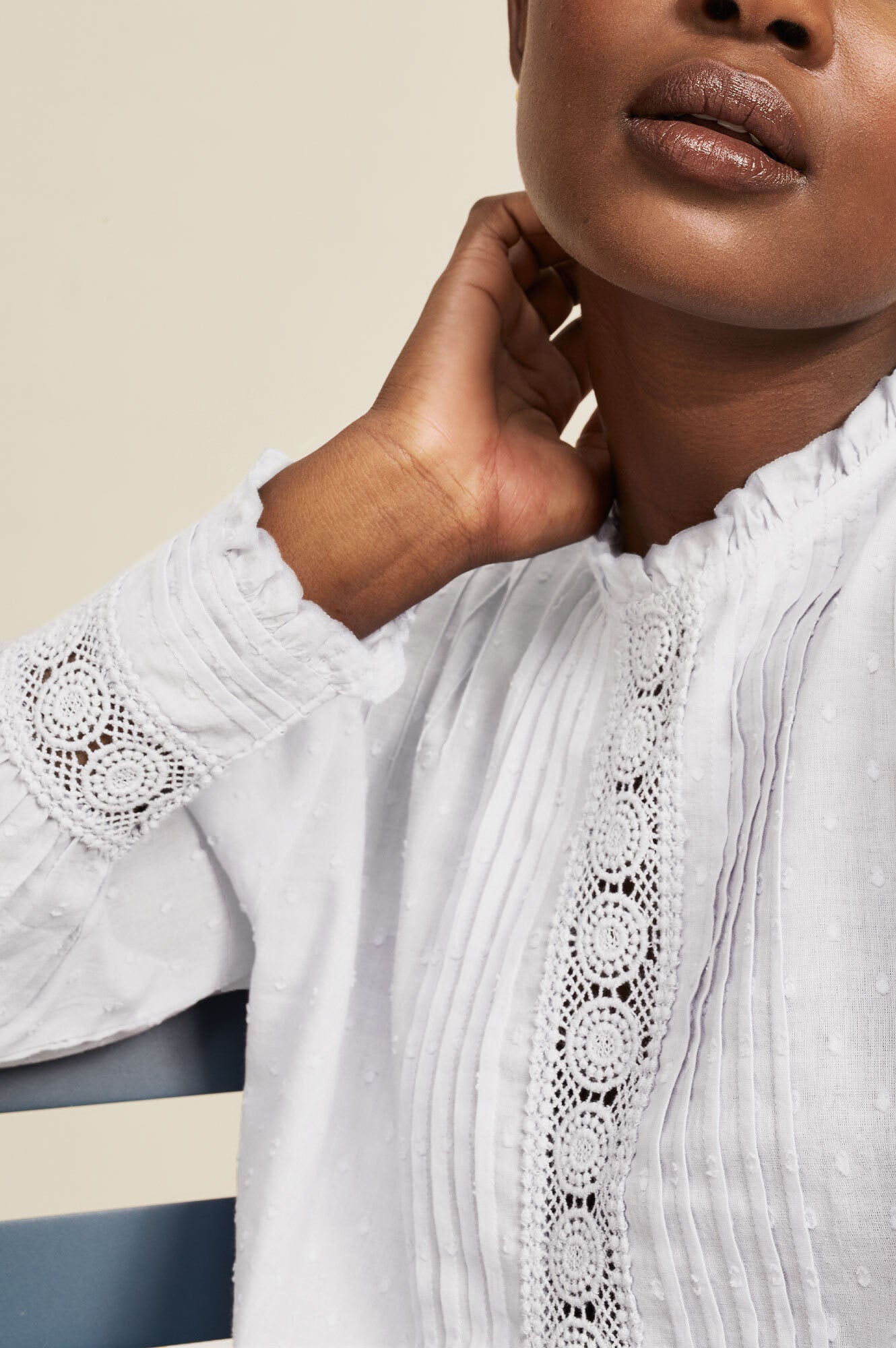 Gina Frill Dobby Blouse for Women - Elegant White Blouse with Ruffles | Perfect for Office Wear, Date Night & Spring Outfits