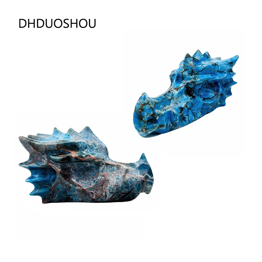 Custom Blue Apatite Crystal Dragon Skull Sculpture - Handcrafted Reiki Healing Stone, Unique Home Decor & Spiritual Gift for Men | Meditation, Feng Shui, Crystal Collection Display