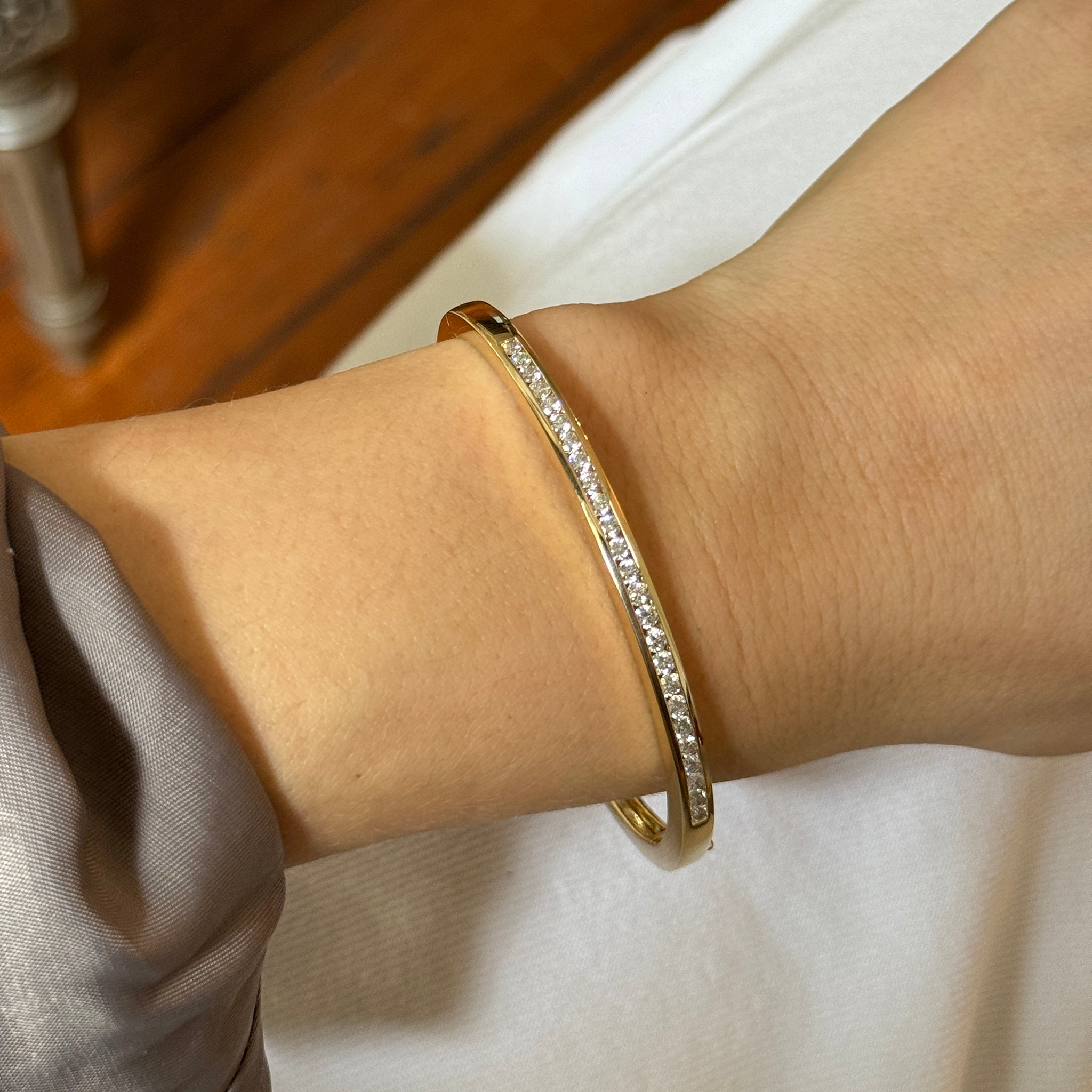 1.39ctw Diamond Channel Set 14K Yellow Gold Bangle Bracelet for Women - Elegant Jewelry Gift for Anniversary, Wedding & Special Occasions