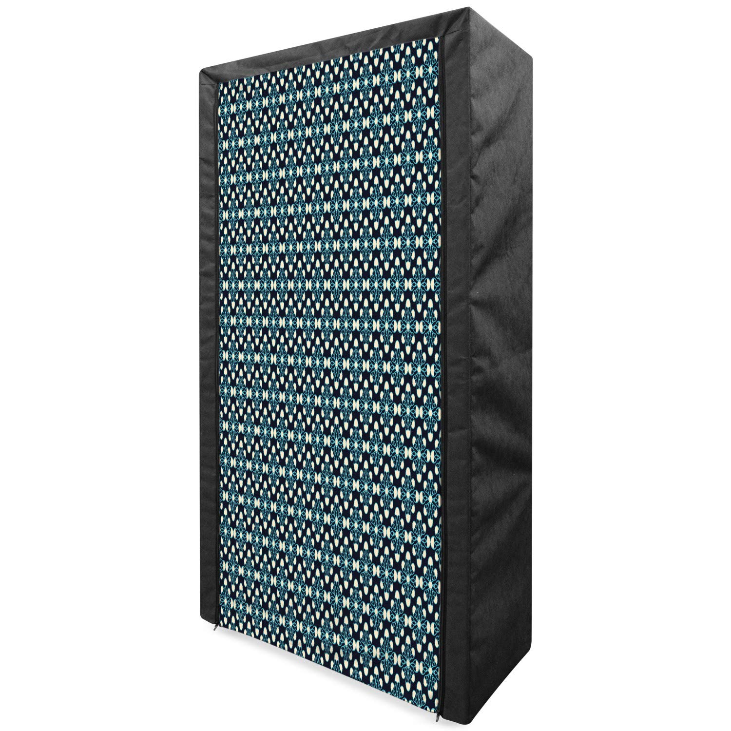 Ambesonne Geometric Fabric Wardrobe - Floral Pattern Dark Tones, Plant Nature Inspired Spring Flowers Design, Portable Clothing Organizer with Shelves, 33.5 Inch Storage Closet in Blue Cream Black | Perfect for Bedroom, Closet Organization & Small Space Storage