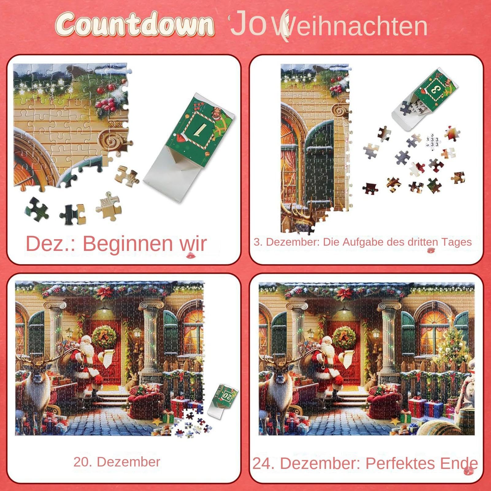 2024 Christmas Advent Calendar Puzzle - 24 Boxes 1008 Piece Holiday Countdown Puzzle for Adults & Kids - Festive Advent Calendar Puzzle for Christmas Decor & Family Fun