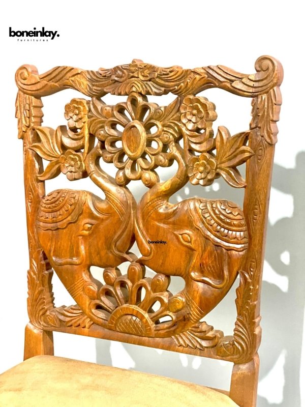 Hand Carved Elephant Design Dining Chair - Solid Wood Menagerie Style Furniture for Home & Restaurant Decor - Perfect for Dining Room, Living Room, and Office Use
