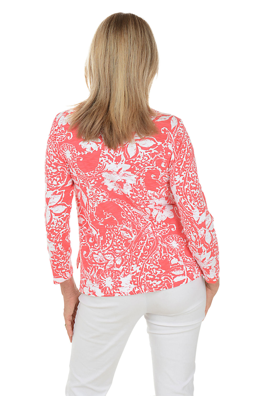 Stylish Punch Paisley Scroll 3/4 Sleeve Knit Top for Women - Boho Chic Casual Blouse for Spring & Fall - Perfect for Office, Date Night & Weekend Outings