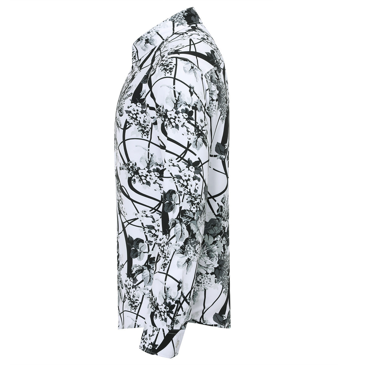 Slim Fit White Plum Blossom Print Shirt for Men - Casual Black Button Down Shirt for Office, Date Night & Spring Outfits