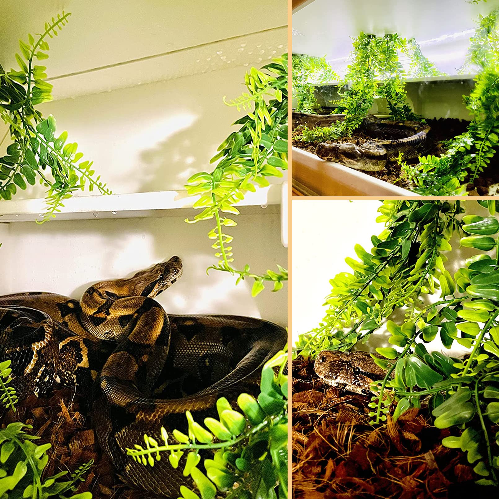 Kathson 4 PCS Flexible Reptile Vine Plants - Green Hanging Climbing Terrarium Decor for Lizards, Bearded Dragons, Geckos, Snakes & Chameleons | Natural Habitat Accessory for Reptile Tanks & Terrariums | Perfect for Climbing, Hiding & Enrichment