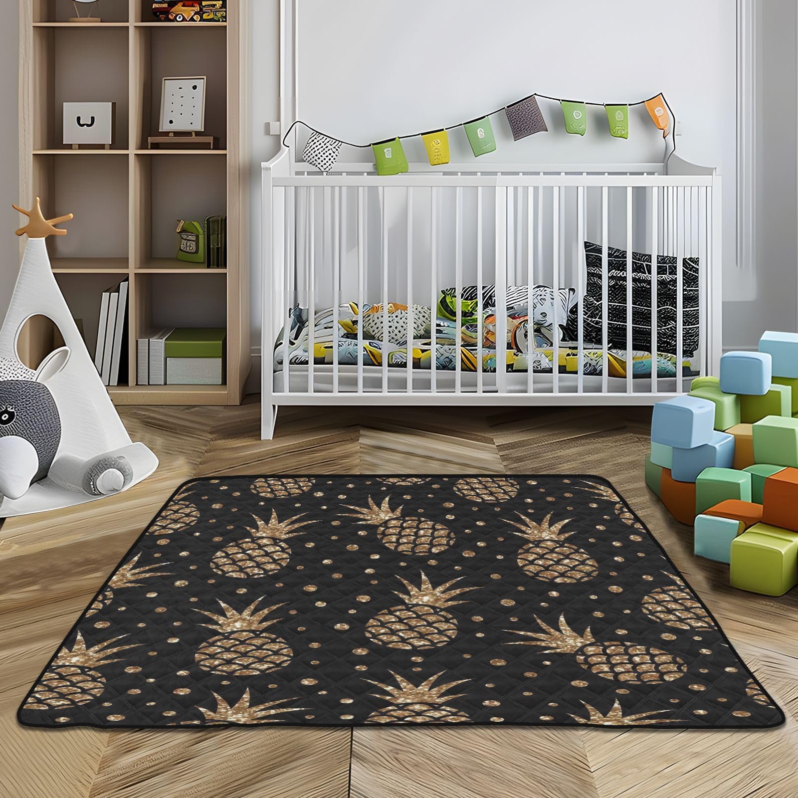 Premium Gold Glitter Pineapple Baby Play Mat - 50