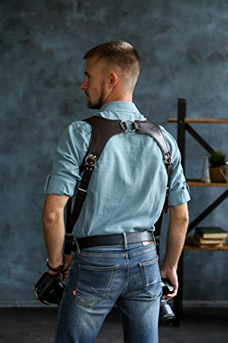 Premium Leather Dual Camera Harness for DSLR/SLR - Adjustable Two-Camera Strap with Soft Padding - Perfect for Wedding, Travel & Outdoor Photography Gear