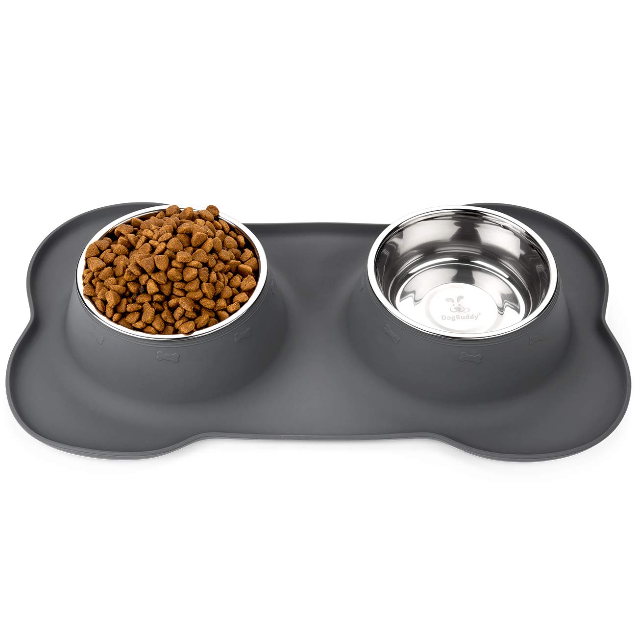 Stainless Steel Dog Bowls for Medium & Large Dogs - Non-Slip Pet Food and Water Bowls with Matching Mat Set (Large, Shadow) | Perfect for Indoor/Outdoor Feeding, Travel, and Mess-Free Mealtime