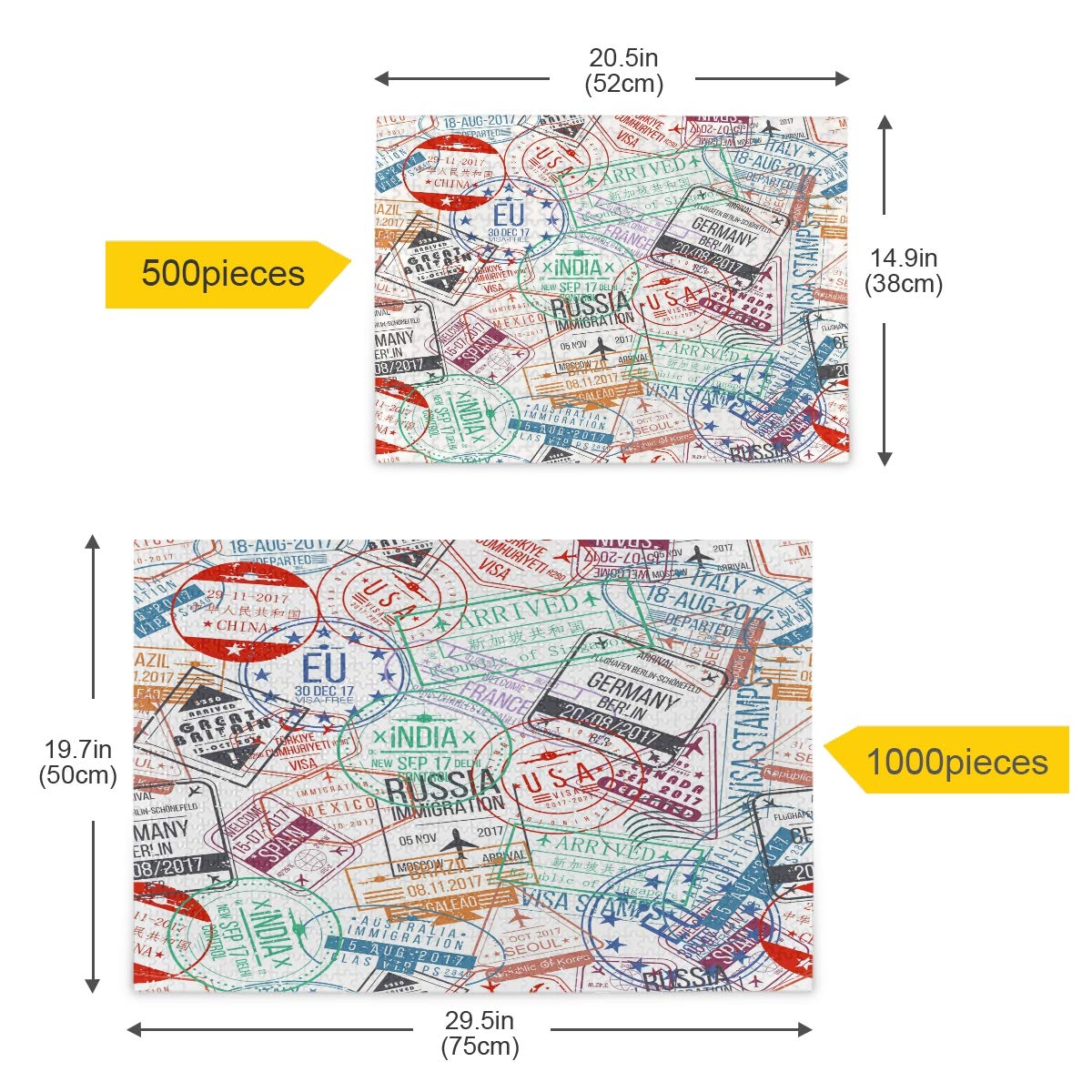 1000 Piece Travel Passport Stamps Jigsaw Puzzle for Adults - Creative DIY Puzzle Game, Unique Home Decor & Gift Idea for Travel Lovers - Perfect for Relaxation, Family Bonding and Living Room Decor