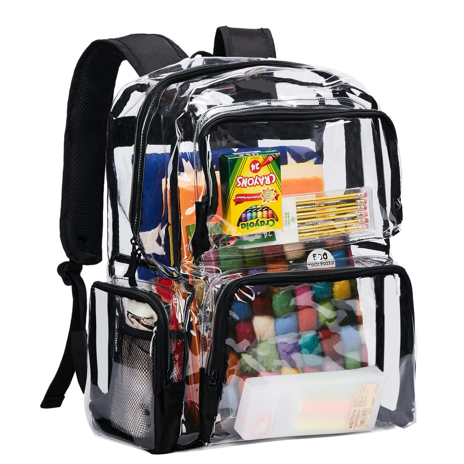 Vorspack Heavy Duty Clear Backpack - Extra Large Transparent School Backpack with Reinforced Bottom for College, Workplace & Security Checkpoints | Durable See-Through Bag for Travel, Concerts & Stadium Events (Black)