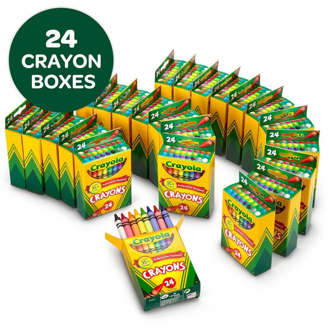 Crayola Crayons Bulk 24 Pack - Non-Toxic School Supplies for Preschool & Kindergarten Kids | Classroom Art Supplies for Drawing, Coloring & Creative Learning Activities