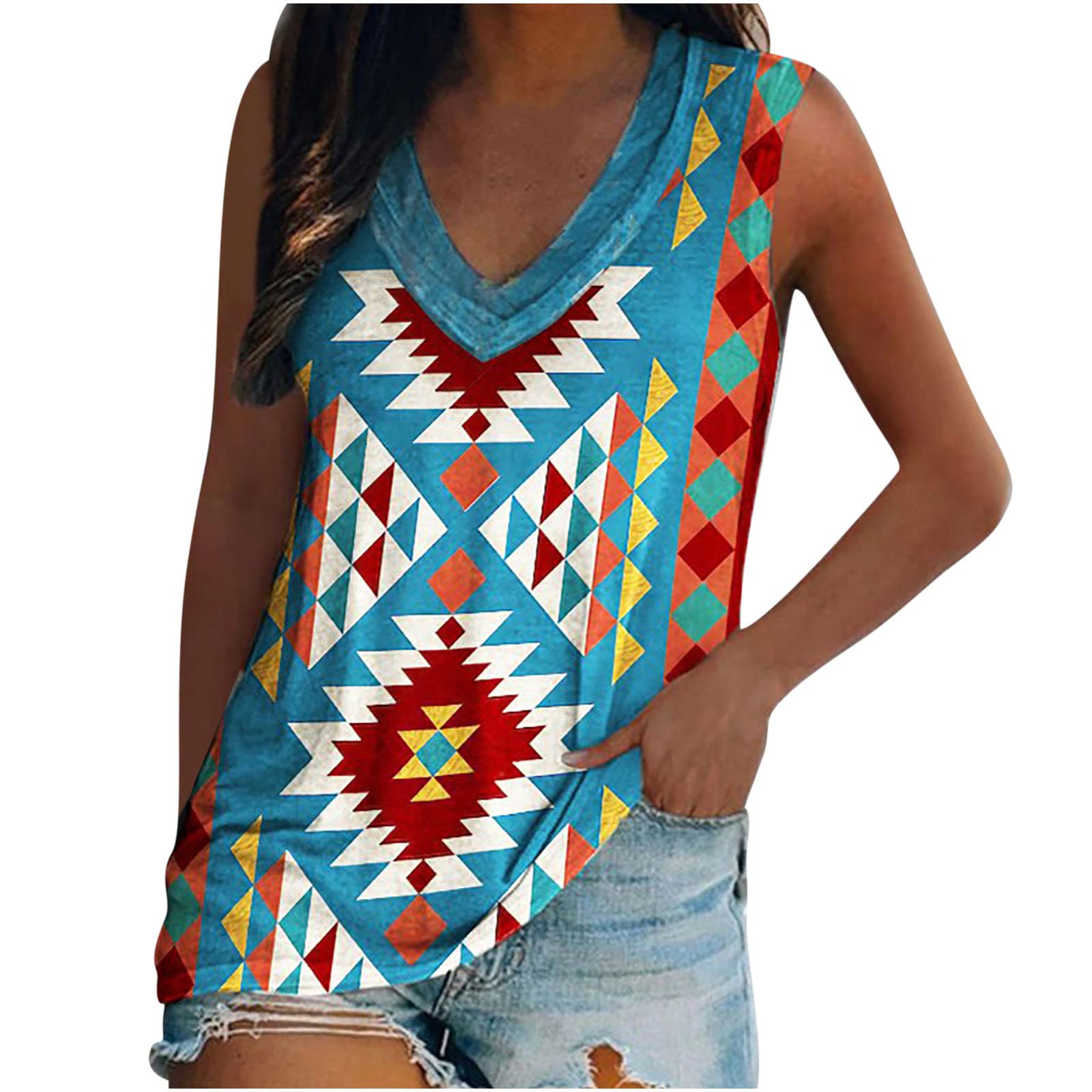 Women's Summer Western Shirts - Casual Sleeveless V-Neck Tops for Outdoor & Travel