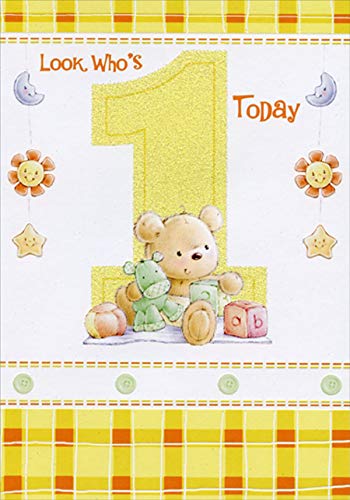 Adorable Designer Greetings Bear Plush Toy with Building Blocks - Perfect 1st Birthday Gift for 1 Year Old | Ideal for Baby Showers, Birthday Parties & Nursery Decor