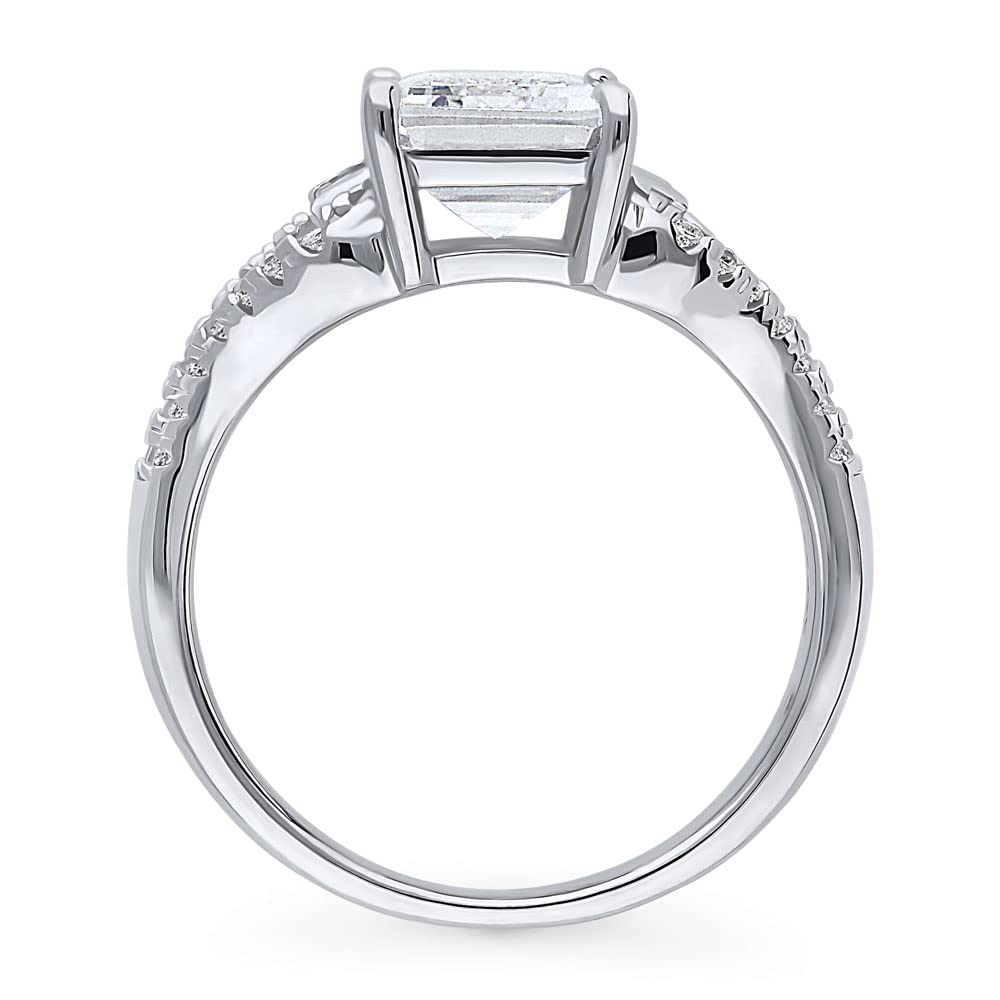 BERRICLE Sterling Silver Solitaire Wedding & Engagement Ring - 2.6 Carat Emerald Cut Cubic Zirconia CZ Split Shank Ring for Women, Rhodium Plated (Size 4-10) | Elegant Bridal Jewelry for Proposals, Anniversaries & Special Occasions