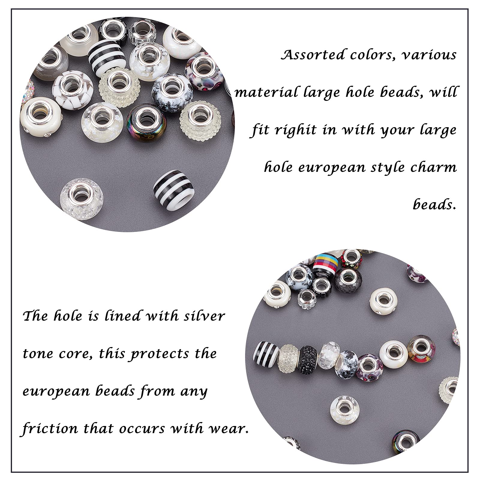NBEADS 54 Pcs Mixed Style European Beads - Large Hole Acrylic Rhinestone Beads for DIY Jewelry Making, Bracelets & Necklaces - Perfect for Crafting, Gift Making and Fashion Accessories