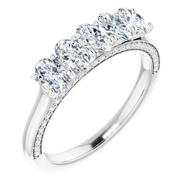 1.29 Carat Oval & Round Cut Diamond Wedding Band - 5 Stone Anniversary Ring for Women - Perfect for Bridal, Engagement & Special Occasions