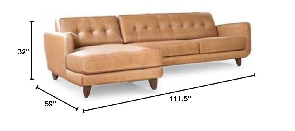 Premium ASHCROFT Davis Modern Living Room Leather Corner Sectional Sofa - Brown Genuine Leather Couch for Contemporary Home & Lounge Comfort