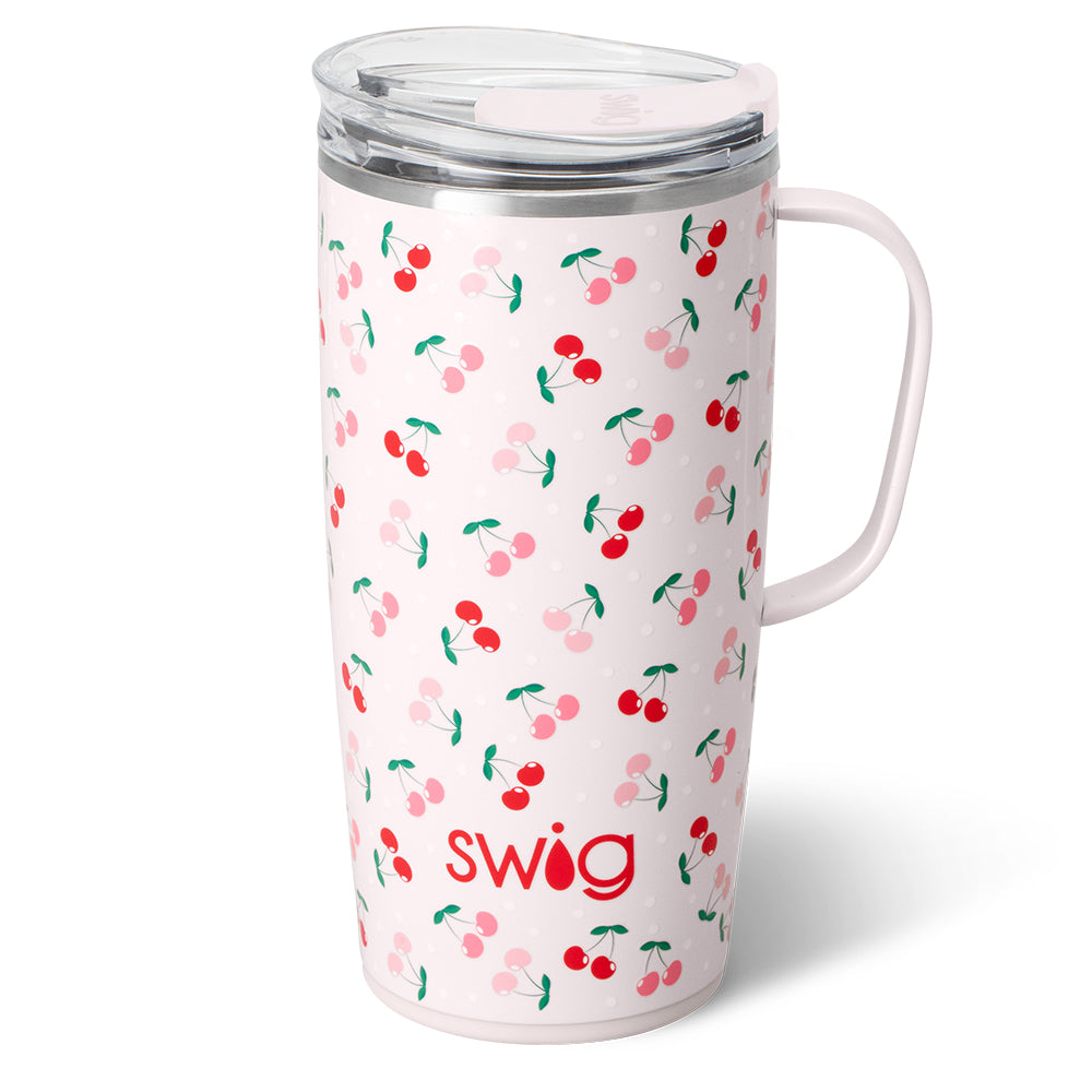 22oz Cherry Pie Travel Mug - Insulated Stainless Steel Coffee Cup with Lid - Perfect for Hot & Cold Drinks on the Go, Commuting, Camping, and Office Use