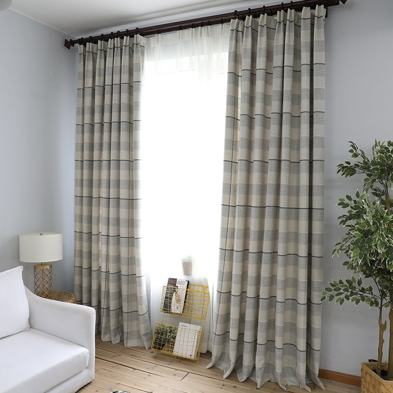 Remy Grey Stripe Gingham Blackout Curtains - Custom Size Room Darkening Window Treatment for Bedroom, Living Room & Nursery