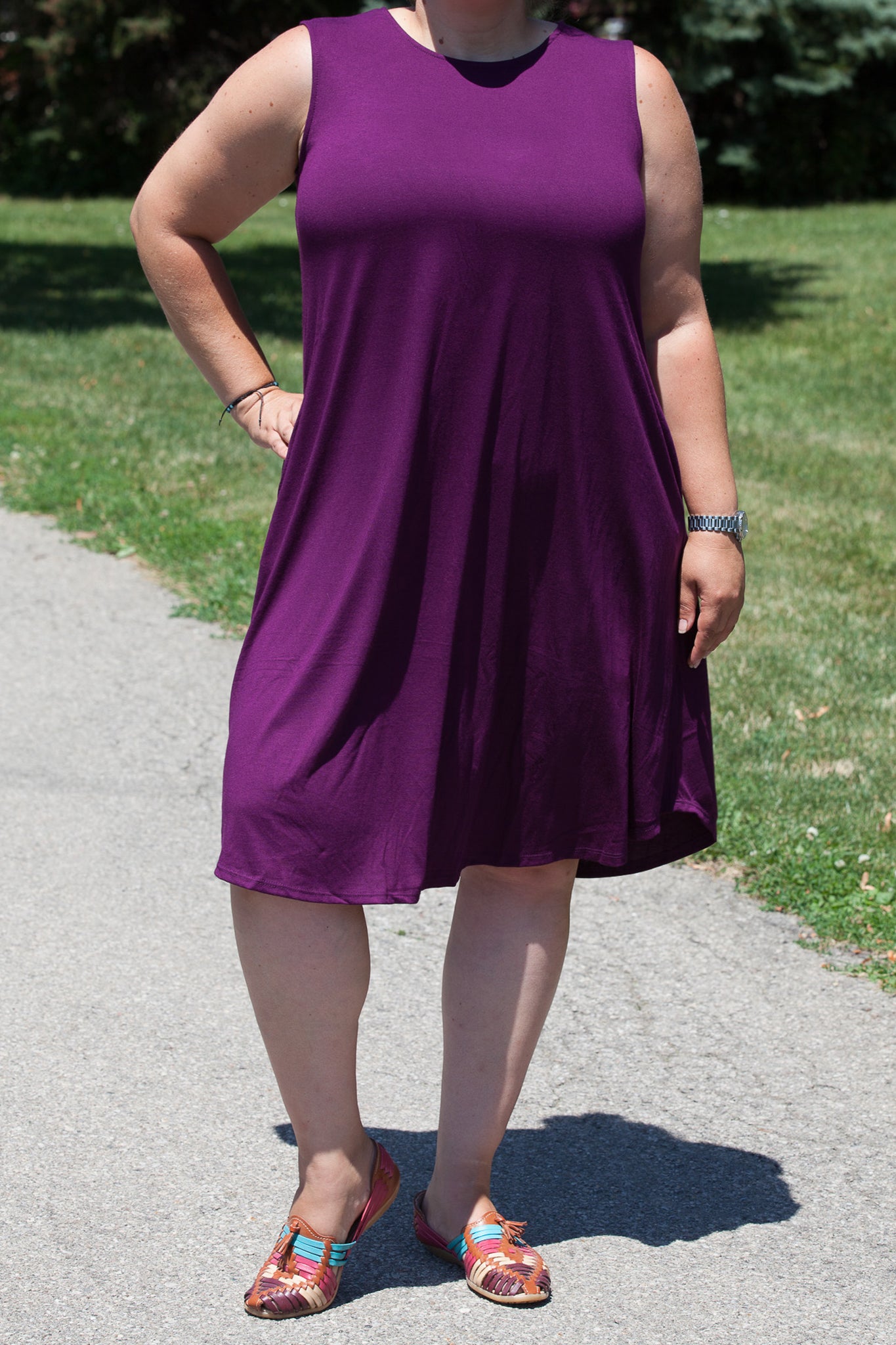 Plus Size Knee Length Tank Dress with Pockets - Flowy Summer Casual Dress for Women, Perfect for Beach, Vacation and Everyday Wear