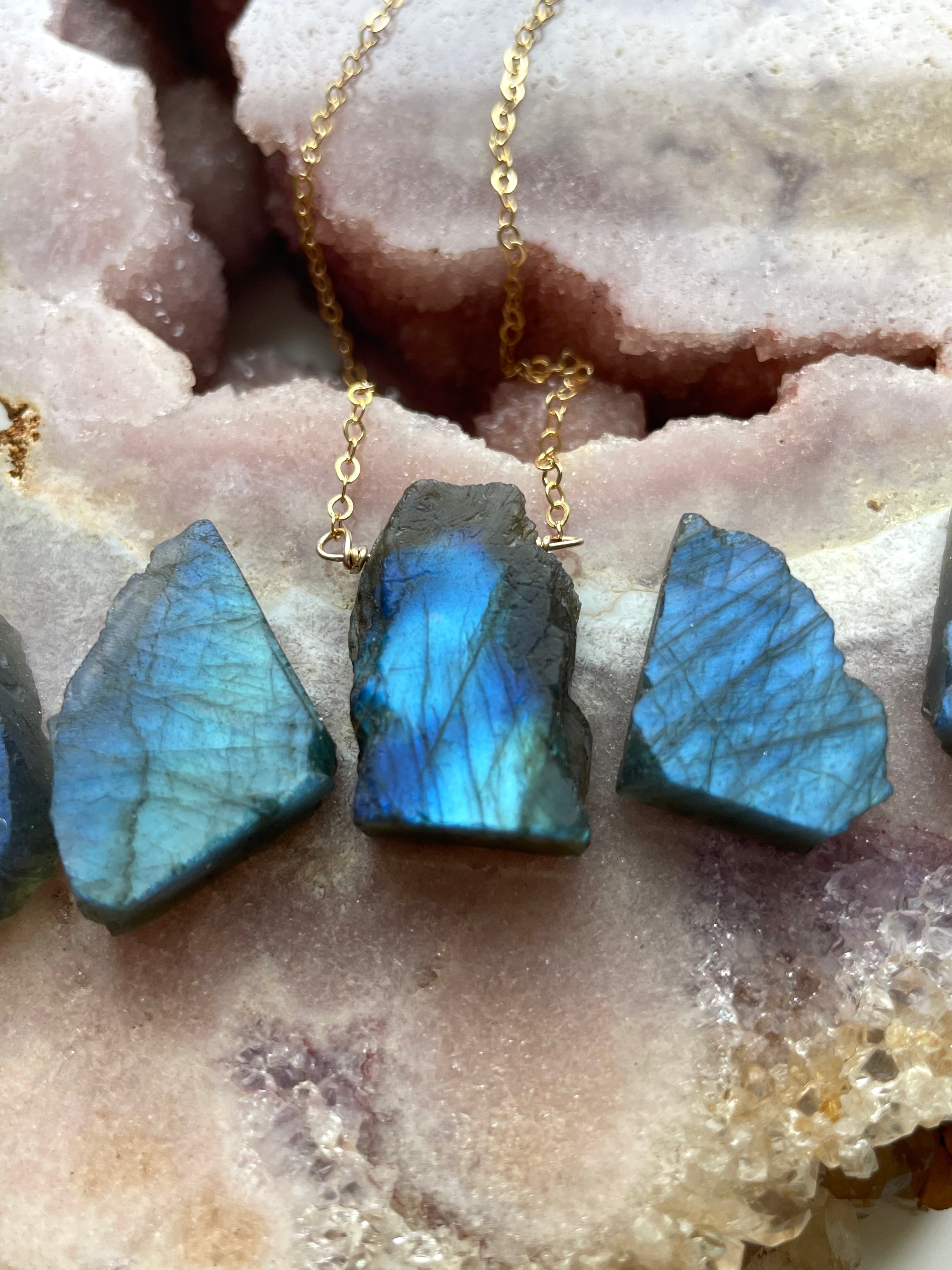 Chunky Raw Labradorite Necklace – Handmade Gemstone Jewelry for Women | Boho Chic Accessory for Spiritual Healing & Everyday Wear