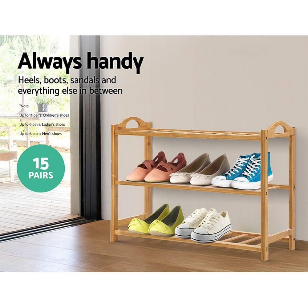 Artiss 3-Tier Bamboo Shoe Rack Organizer - Sturdy Wooden Shelf for Entryway, Closet & Bedroom Storage - Space Saving Shoe Organizer for Home & Office