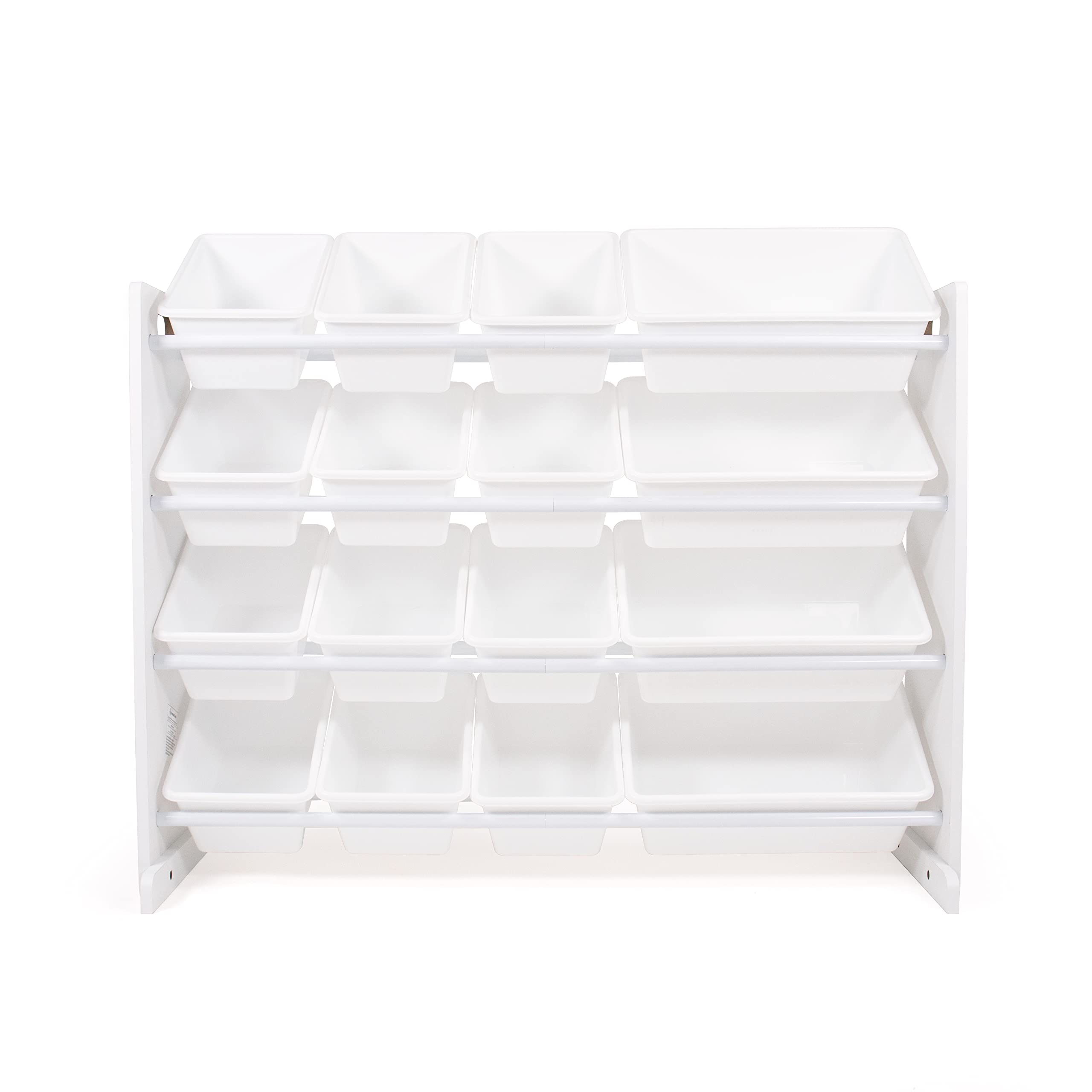 Humble Crew White Kids Wood Square Table and 2 Chairs Set with Extra-Large Toy Organizer - 16 Storage Bins in White | Perfect for Playroom, Classroom, and Kids Bedroom Organization