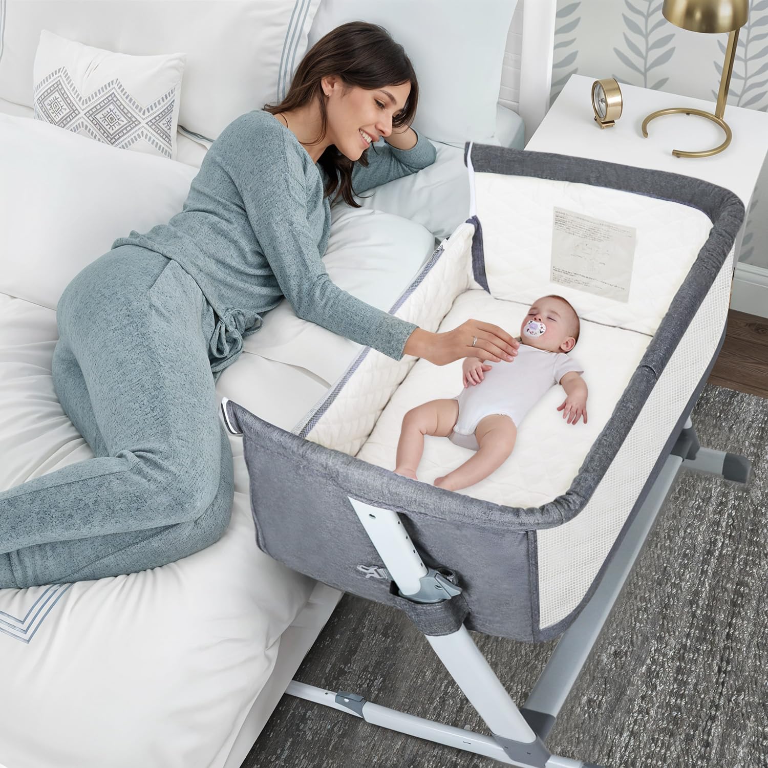 3 in 1 Baby Bassinet Bedside Sleeper - Adjustable 6-Position Crib with Comfort Mattress & Wheels | Portable Folding Bassinet for Newborns | Perfect for Nursery, Bedroom & Travel Use
