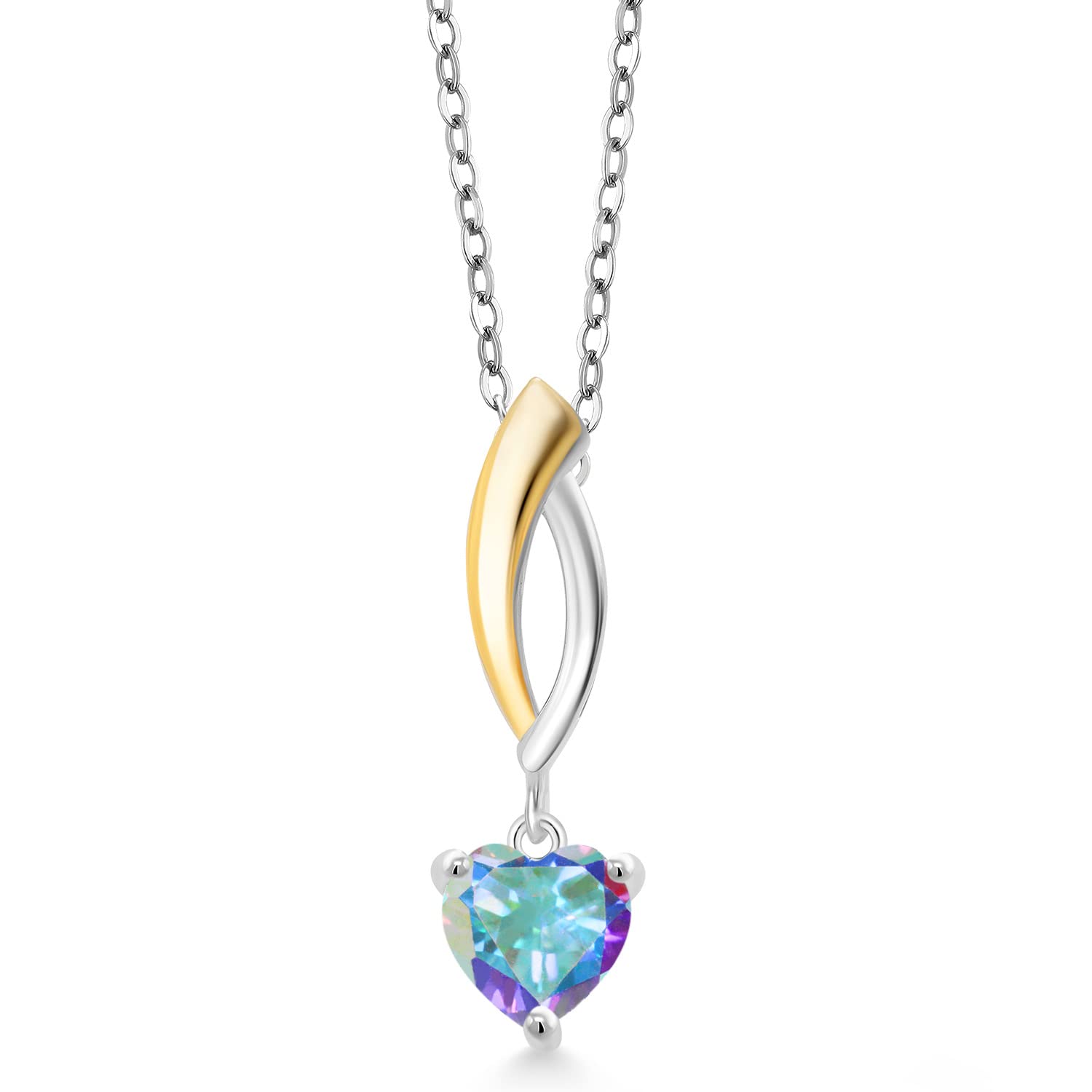 6.5mm Heart Shaped Birthstone & Lab-Grown Diamond Pendant Necklace for Women - 925 Sterling Silver & 10K Yellow Gold - 18