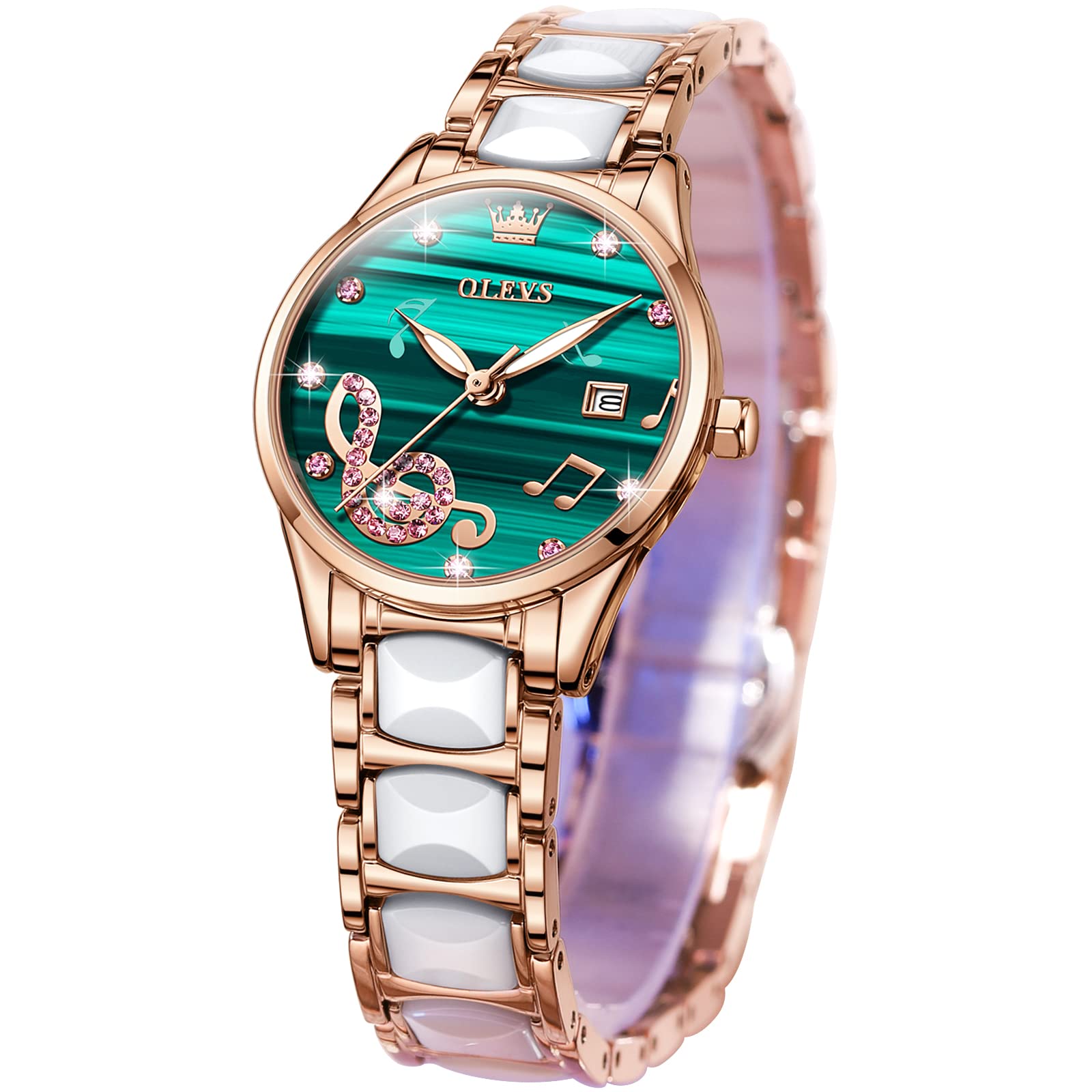 OLEVS Women's Elegant Rose Gold Diamond Dress Watch - Analog Quartz Waterproof Luminous Ladies Watch for Formal Occasions & Evening Events