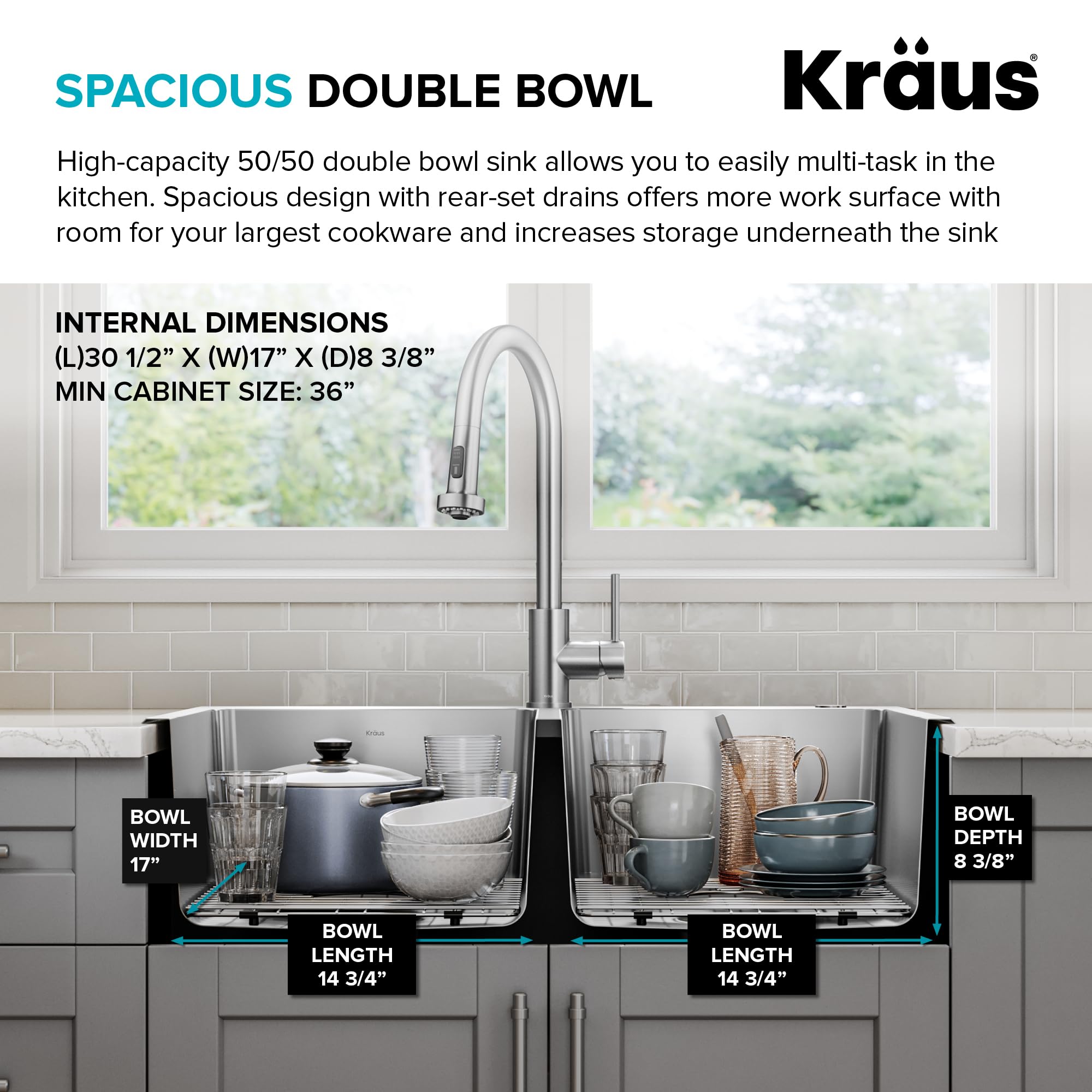 KRAUS Fairlane 33-inch Drop In/Top Mount Double Bowl 18-Gauge Stainless Steel Kitchen Sink KHT632-33 - Perfect for Modern Kitchens & Heavy-Duty Cooking
