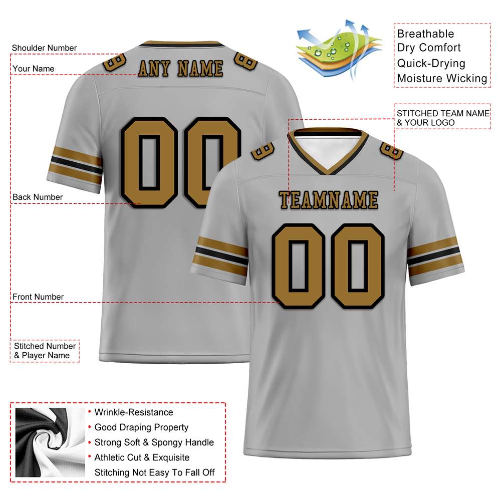 Custom Grey Sleeve Stripes Personalized Authentic Football Jersey - FBJ02 - Perfect for Game Day, Team Events & Fan Gifts
