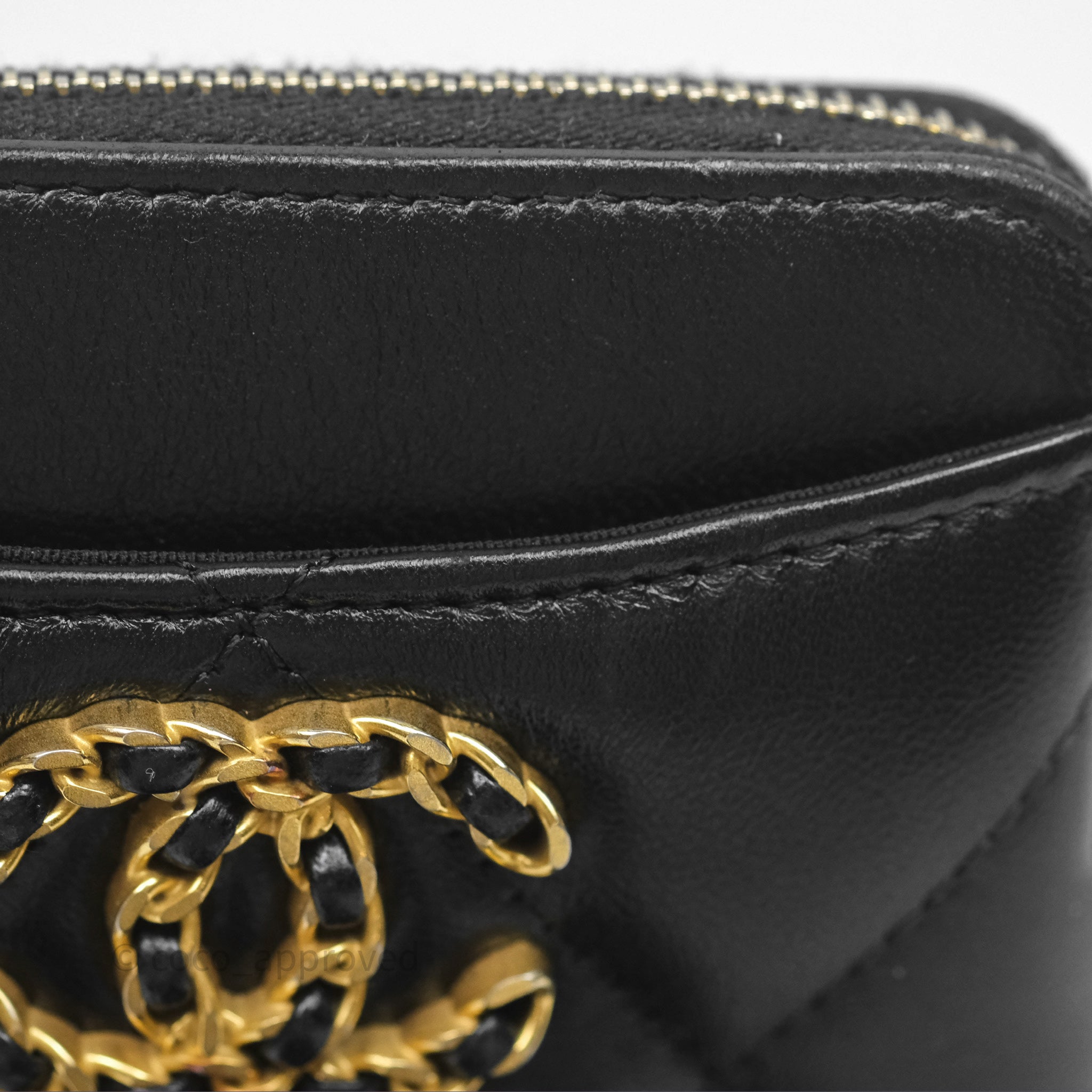 Chanel 19 Black Lambskin Leather Coin Purse with Gold-Tone Zipper - Luxury Small Wallet for Women, Perfect for Parties, Travel & Everyday Use