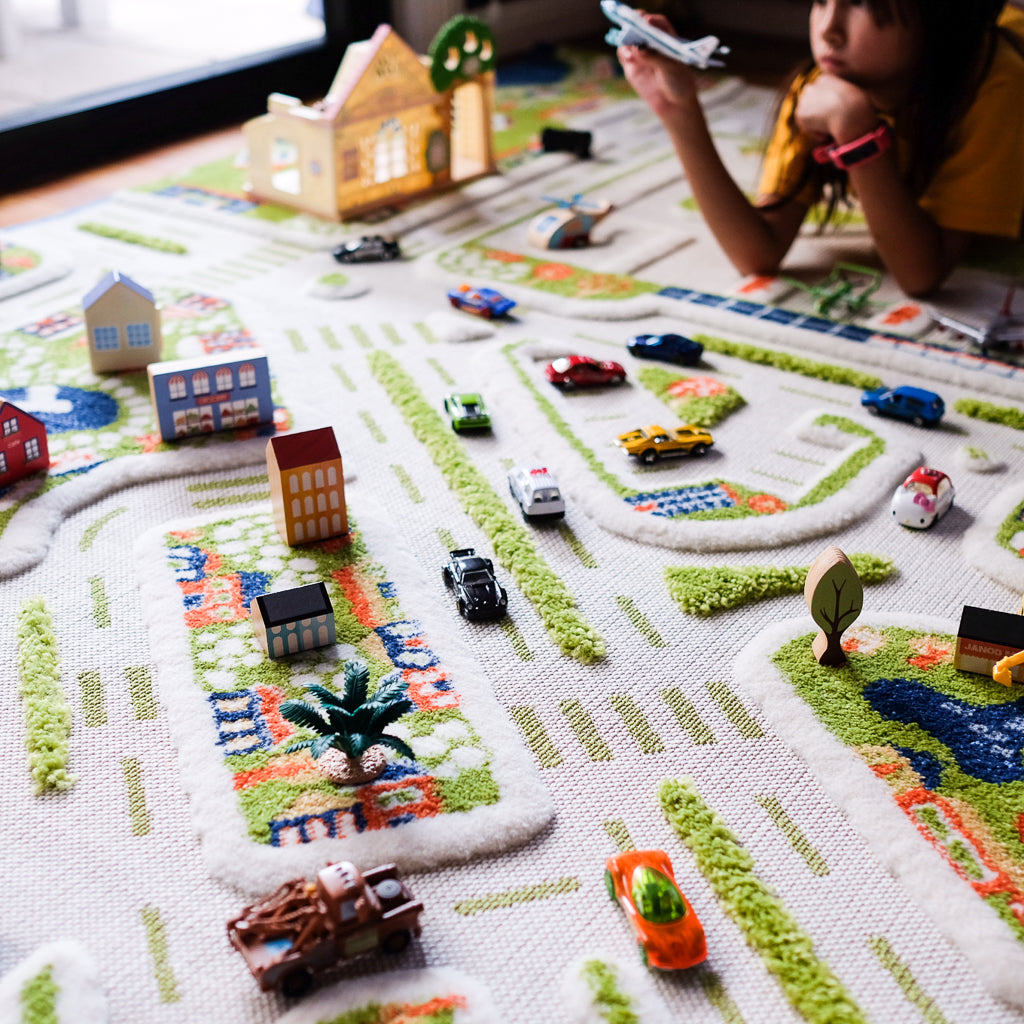 IVI Play Rug Mini City Extra Large - Non-Slip Kids Play Mat for Indoor & Outdoor Use - Perfect for Playrooms, Daycares, and Home Learning Activities