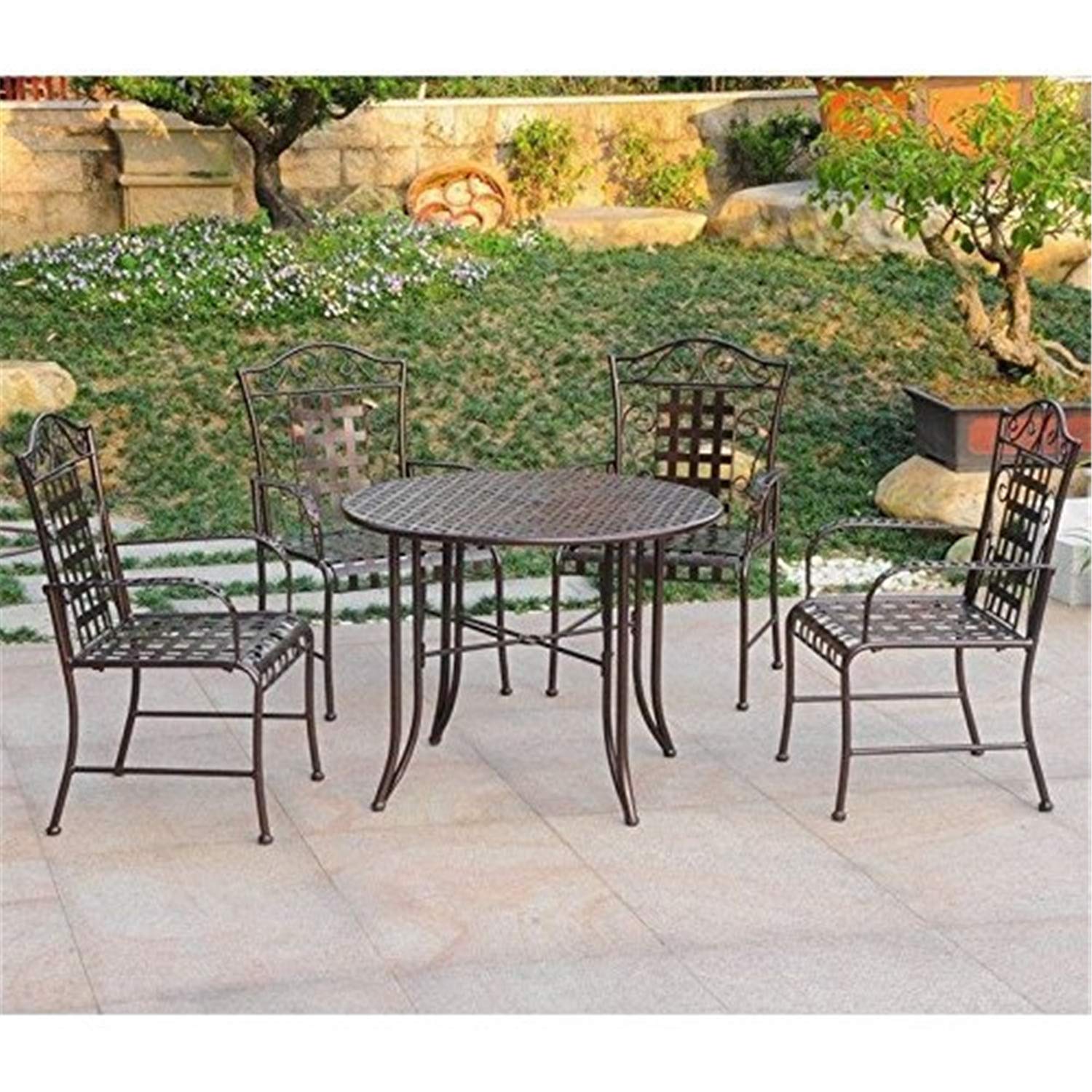 Bronze 5-Piece Iron Patio Dining Set by International Caravan - Perfect for Outdoor Garden, Backyard, and Poolside Entertaining