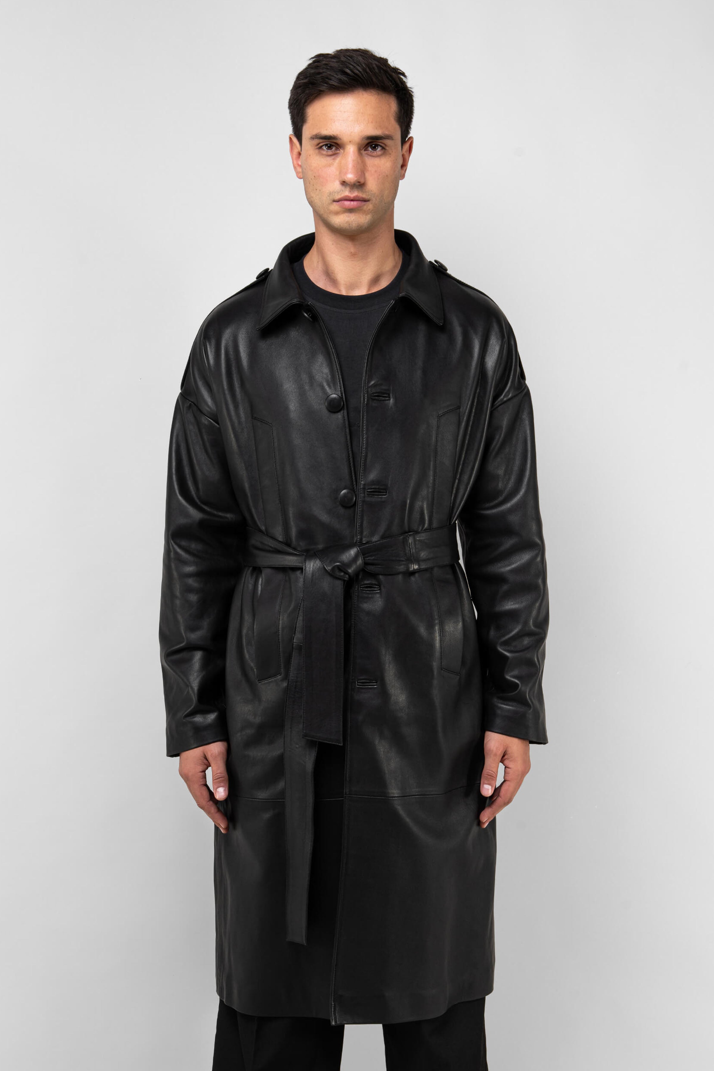 Men's Drop Shoulder Leather Trench Coat - Stylish Waterproof Windbreaker for Fall & Winter - Perfect for Business Casual, Date Night & Outdoor Adventures