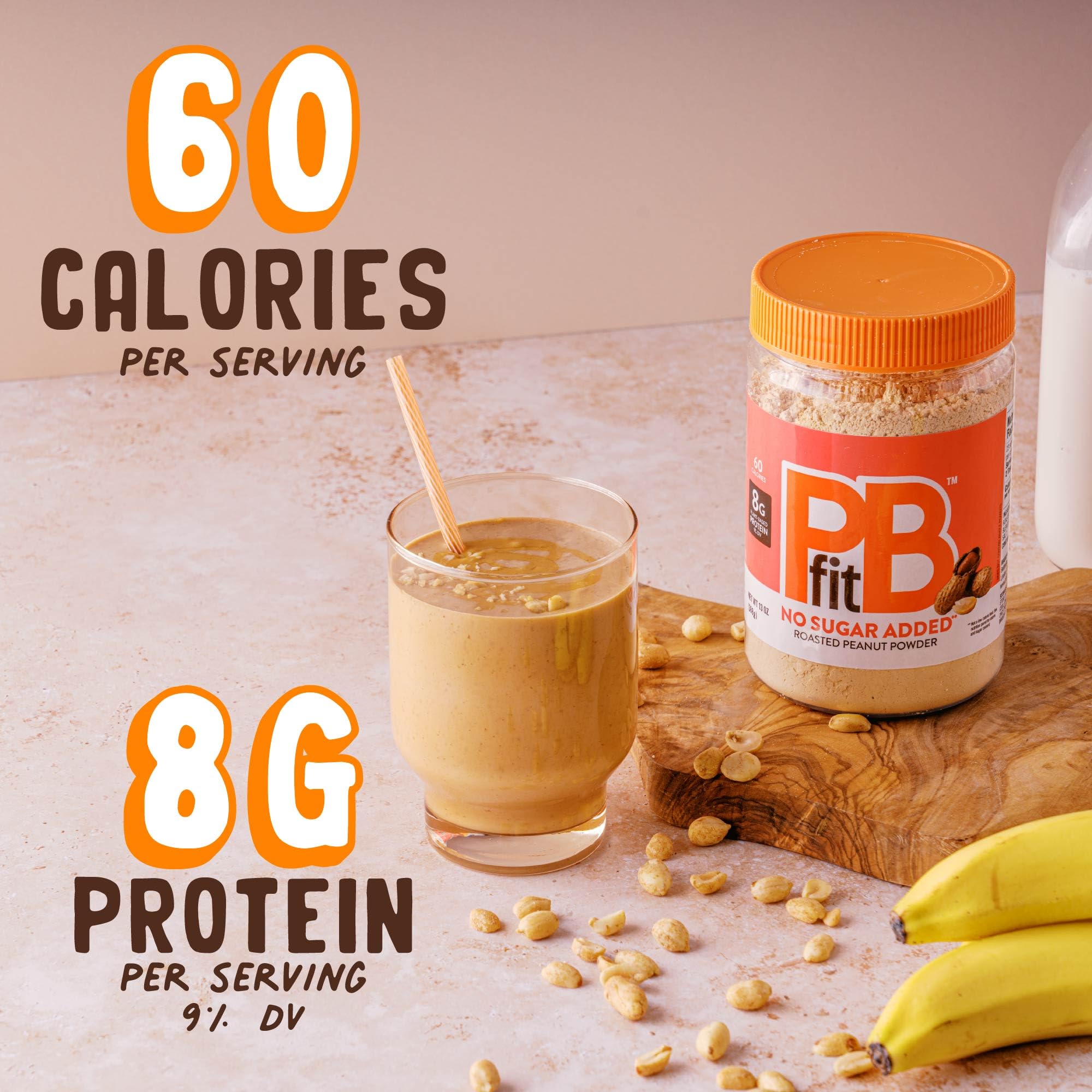 PBfit No Sugar Added Peanut Butter Powder - 100% Real Roasted Peanuts, 8g Protein per Serving, Keto & Vegan Friendly, Sweetened with Erythritol & Monk Fruit, 13oz (Pack of 1) - Perfect for Smoothies, Baking & Healthy Snacks