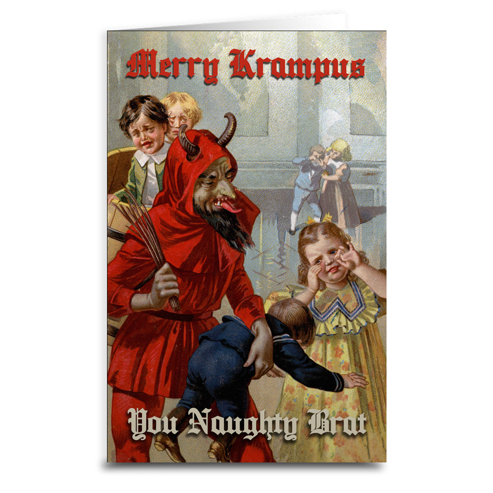 Merry Krampus You Naughty Brat Christmas Greeting Card - Funny Holiday Card for Friends & Family - Perfect for Office Parties & Secret Santa Exchanges