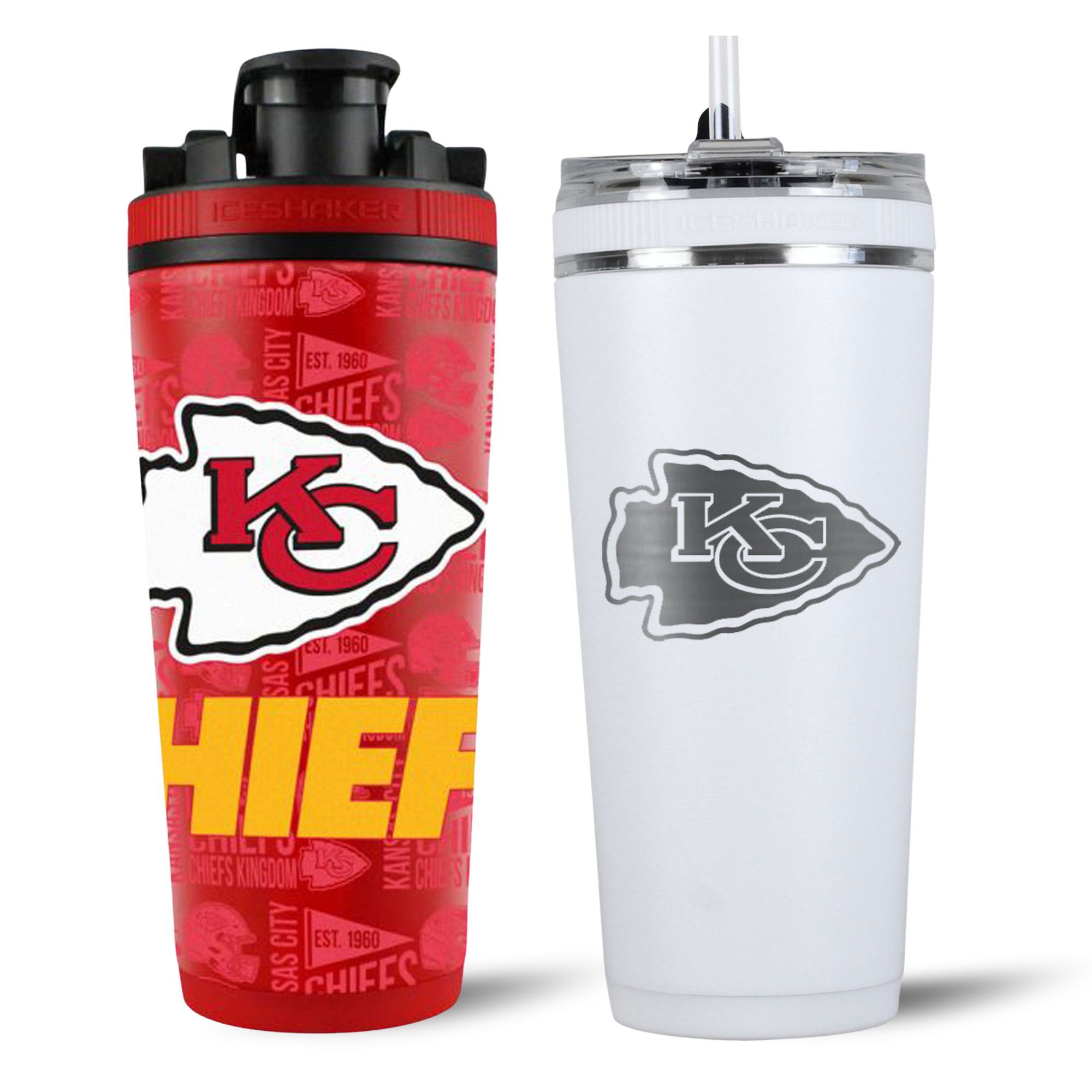 Kansas City Chiefs 4D Shaker & Flex Bottle Bundle - NFL Team Sports Water Bottle for Gym, Workout & Tailgating - Leakproof & Durable Fitness Accessories for Chiefs Fans
