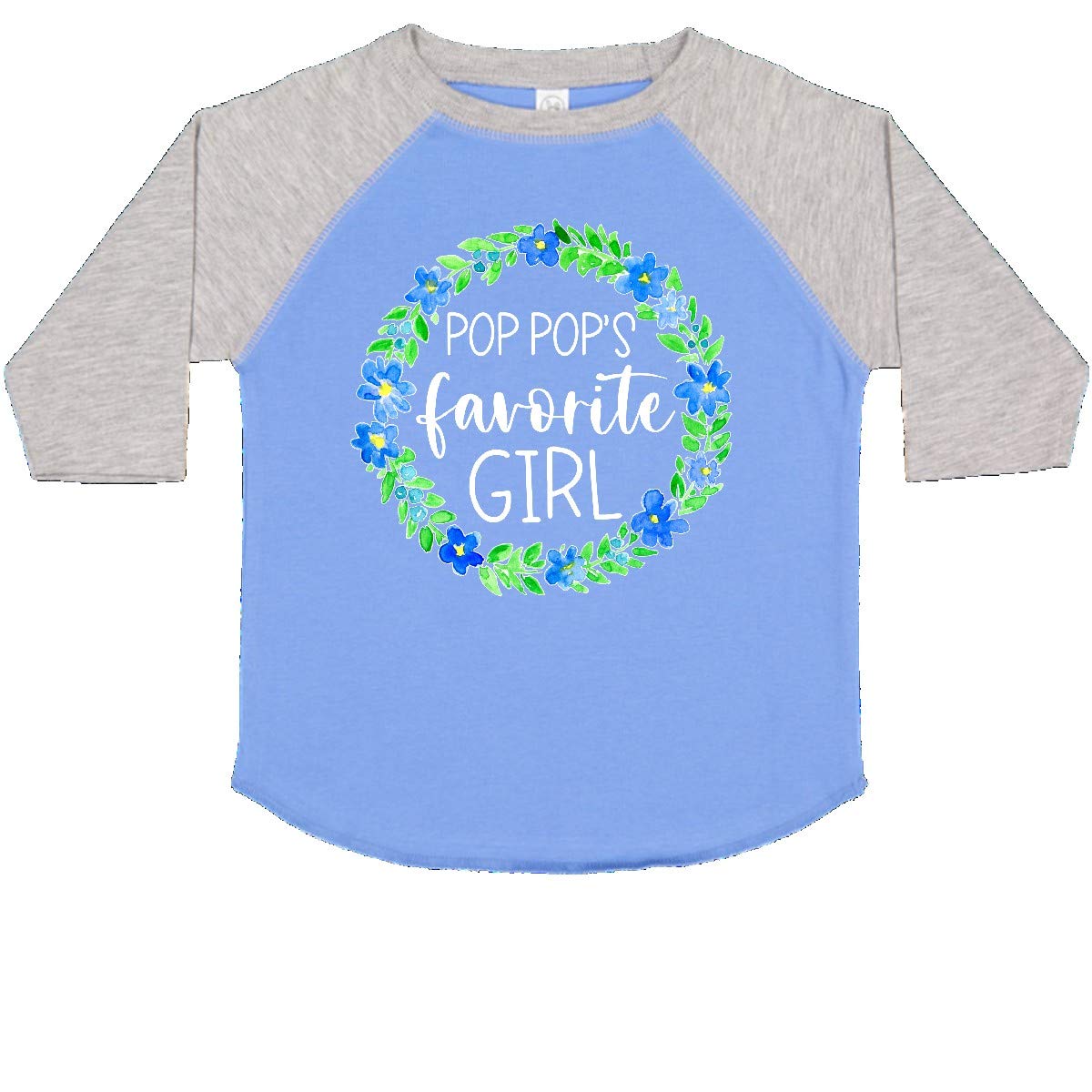 Pop Pop's Favorite Girl Blue Floral Wreath Toddler T-Shirt | Cute Baby Girl Outfit | Grandfather's Day Gift | Playdate & Family Gathering Outfit