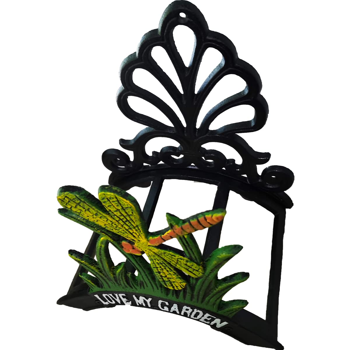 Heavy Duty Cast Iron Garden Hose Holder - Wall Mounted Hose Hanger for 50FT 75FT 100FT Water Pipe Storage | Decorative Dragonfly Design | Perfect for Yard, Lawn, and Outdoor Watering Organization