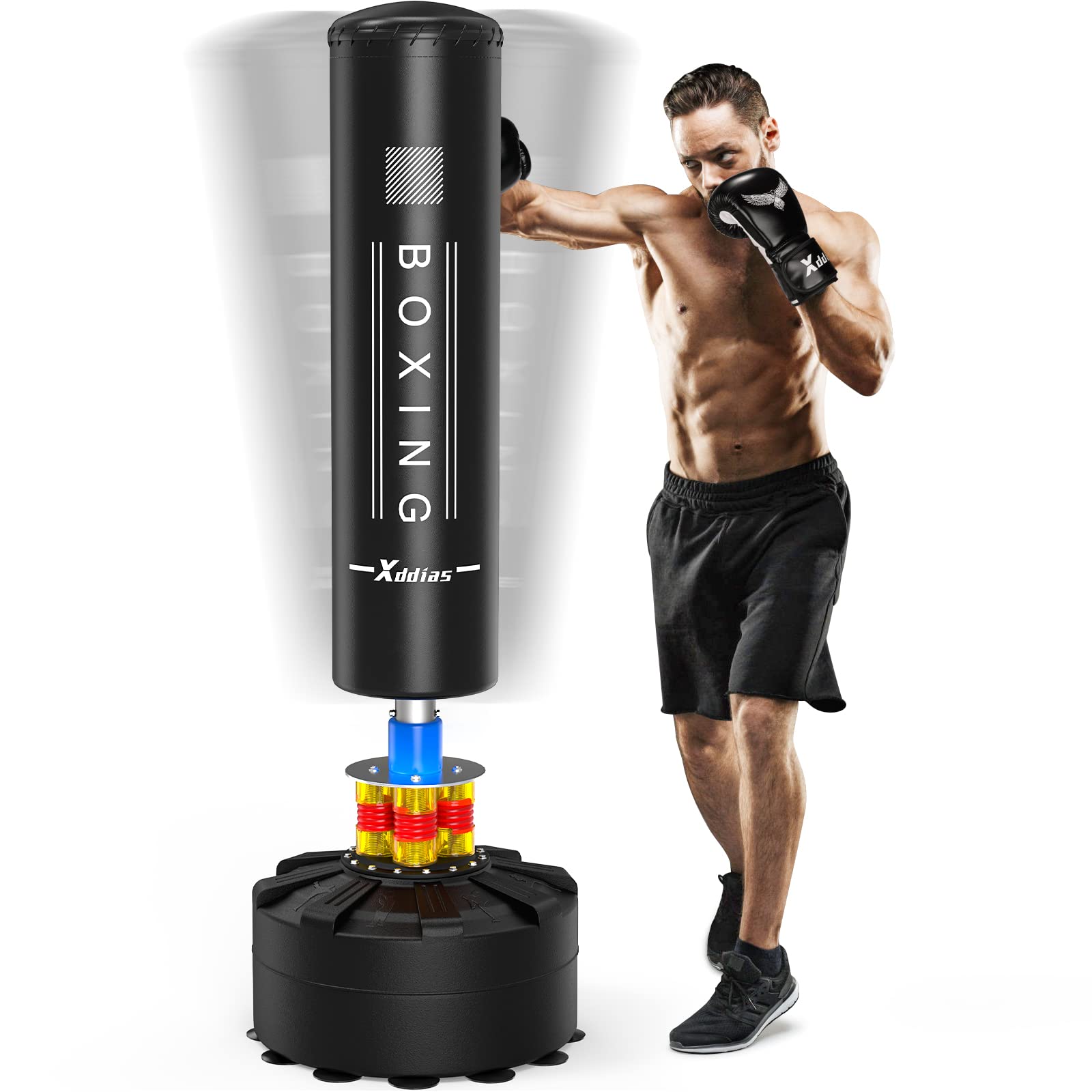 XDDIAS 70'' Freestanding Punching Bag with Stand - Heavy Duty Boxing Bag for Adults, MMA, Muay Thai & Kickboxing Training | Suction Cup Base for Stability | Perfect for Home Gym, Martial Arts Practice & Fitness Workouts