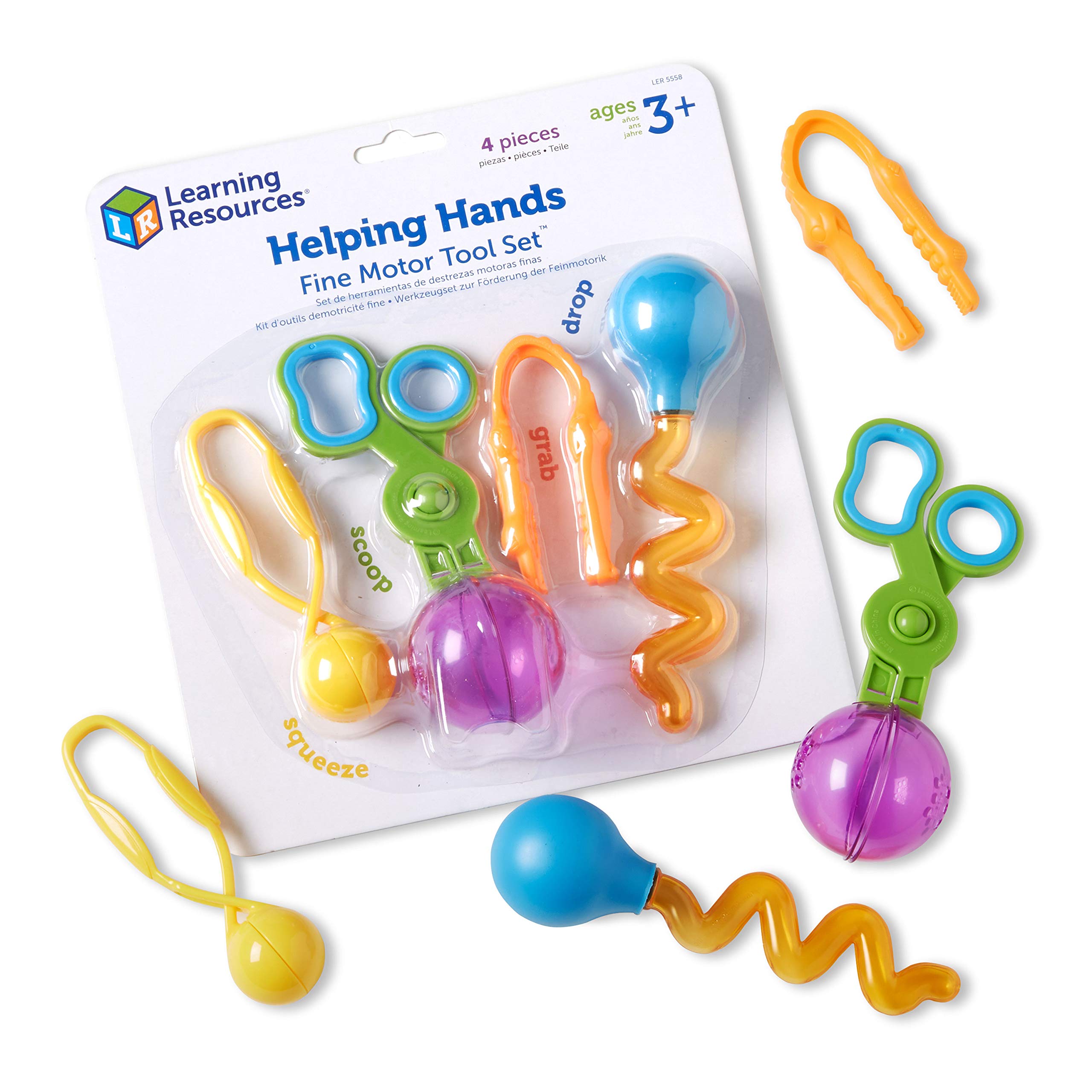 Learning Resources Helping Hands Fine Motor Tool Set - 4 Piece Toddler Tweezers & Sensory Bin Toys for Fine Motor Skills Development, Ages 3+ | Perfect for Preschool Learning, Occupational Therapy & Sensory Play Activities