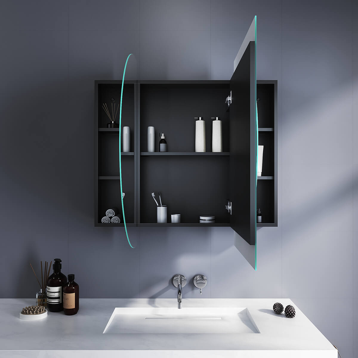 Black 1200x750mm Oval Mirror Cabinet with Storage - Wall Mounted or Recessed Medicine Cabinet for Bathroom, Shaving & Makeup Organization (Perfect for Small Bathrooms & Vanities)